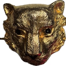 Vintage 1980s Belt Buckle Gold Tone Lion Lioness Cat Head