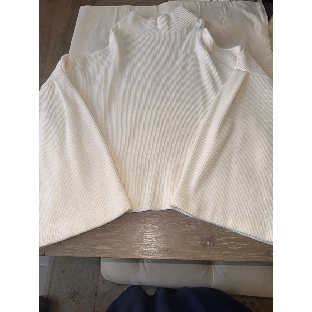 Intermix Ribbed Knit Top Bell Sleeve Mock Neck Ivory Cream Women's Size L