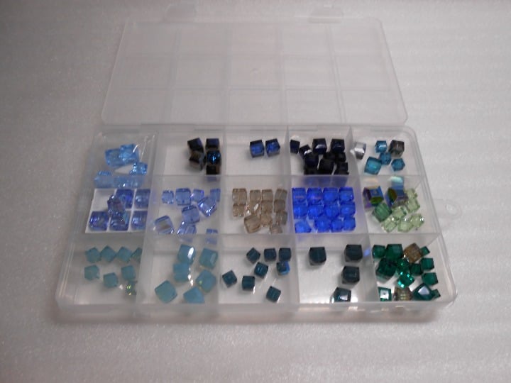 SWAROVSKI CRYSTAL 5601 CUBE BEADS BLUES GREENS - 108 BEADS