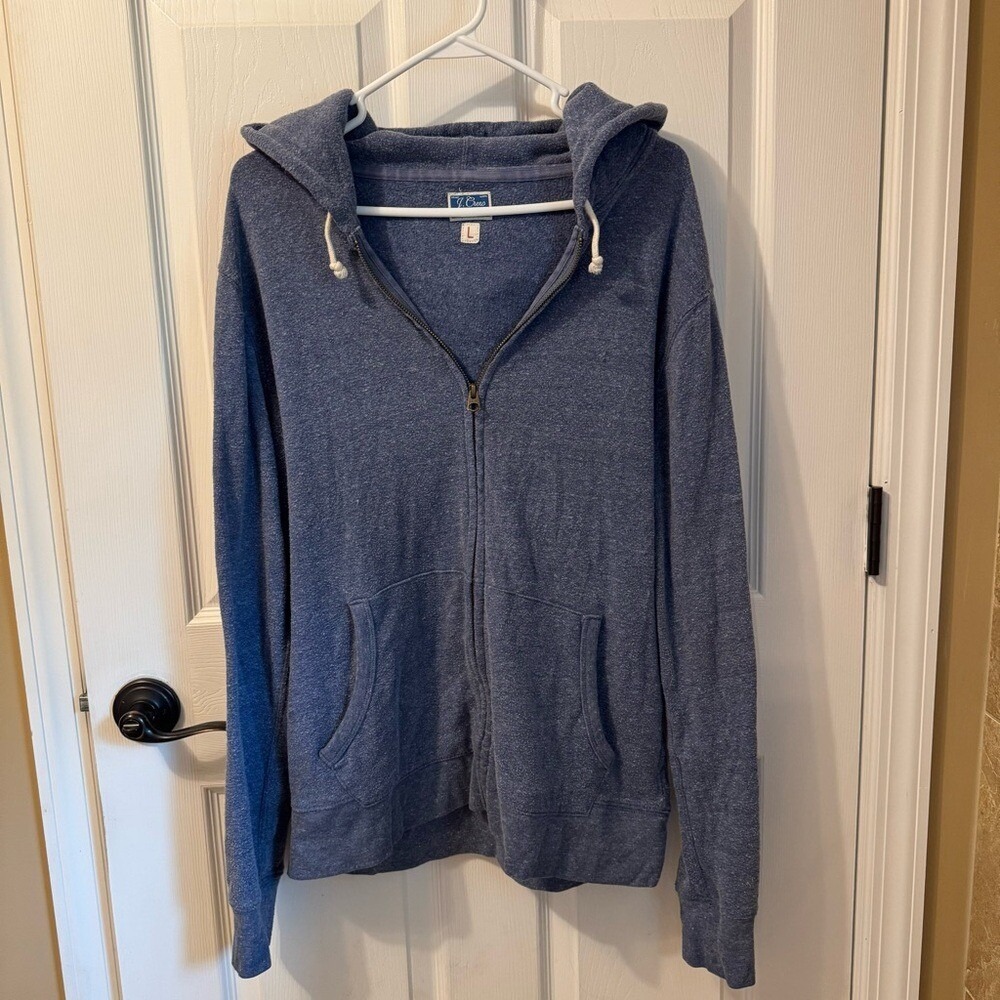 J. Crew Men's Vintage Fleece Blue Zip-Up Hoodie Sweatshirt Large