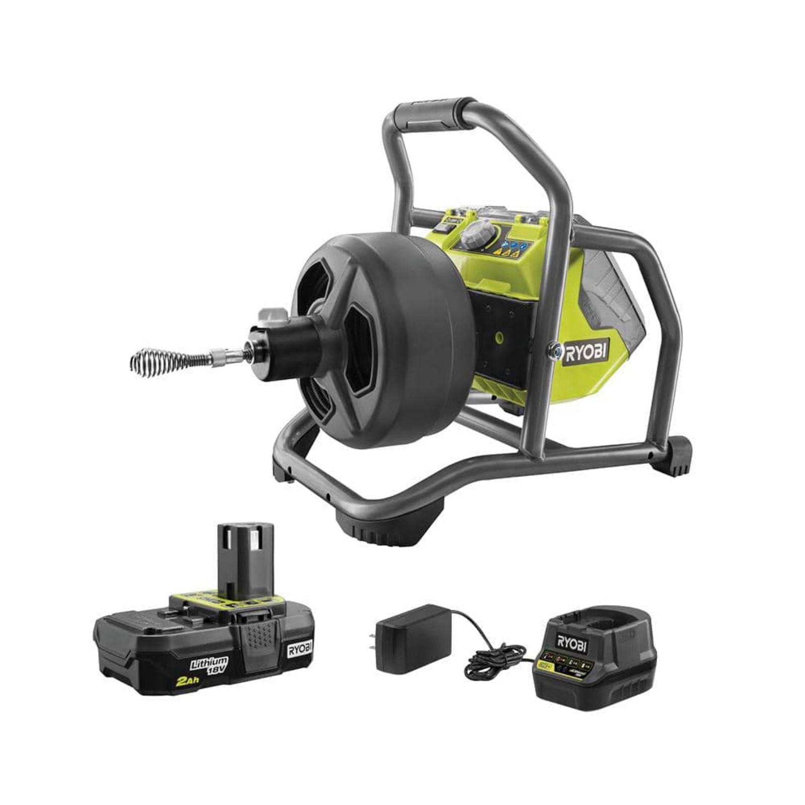 RYOBI ONE+18V Hybrid Drain Auger Kit with 50 ft. Cable, 2Ah Battery, 18V Charger