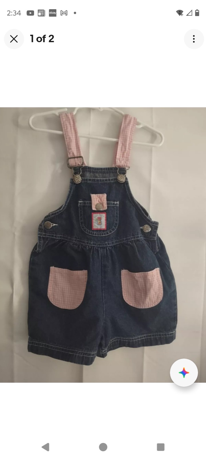 Vintage Liberty Denim Jean Overalls Shorts Pink Gingham Shortalls Bow 2T Toddler