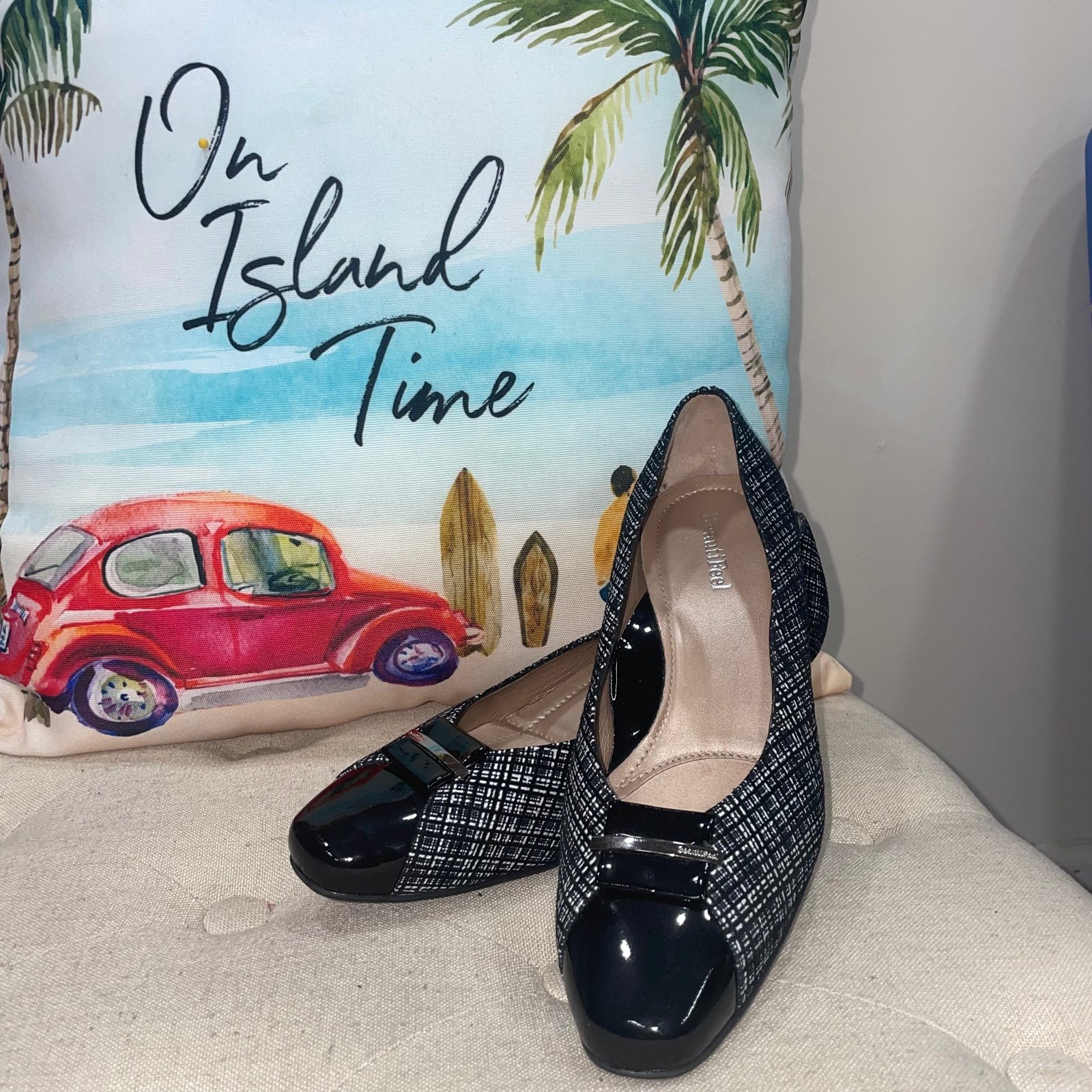 Beautifeel Black/White April Animal Print Leather Kitten Pumps