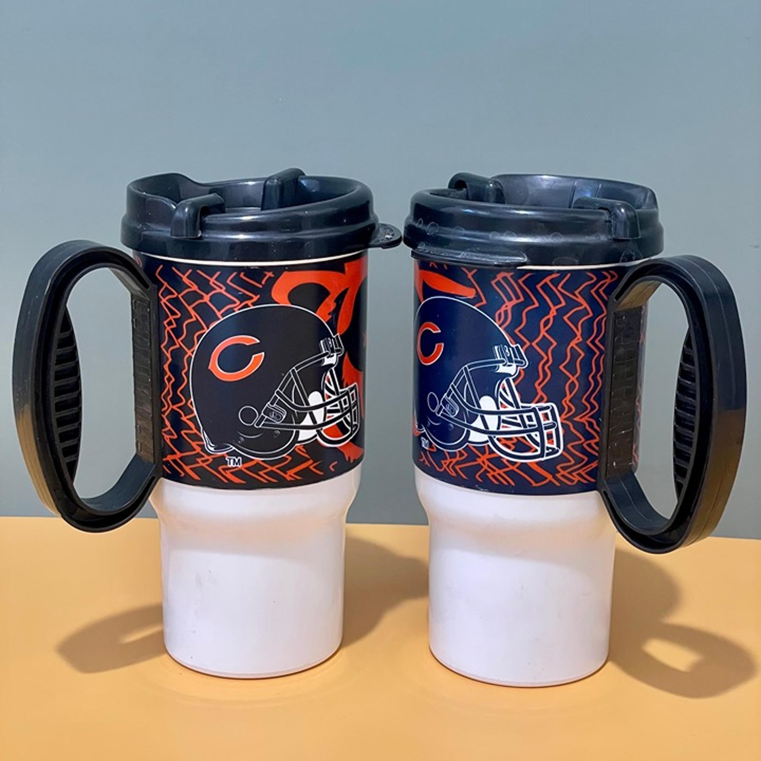 Lot of 2, Vintage NFL Chicago Bears Terri’s Mug With Lid NFL 16 Ounce USA MADE