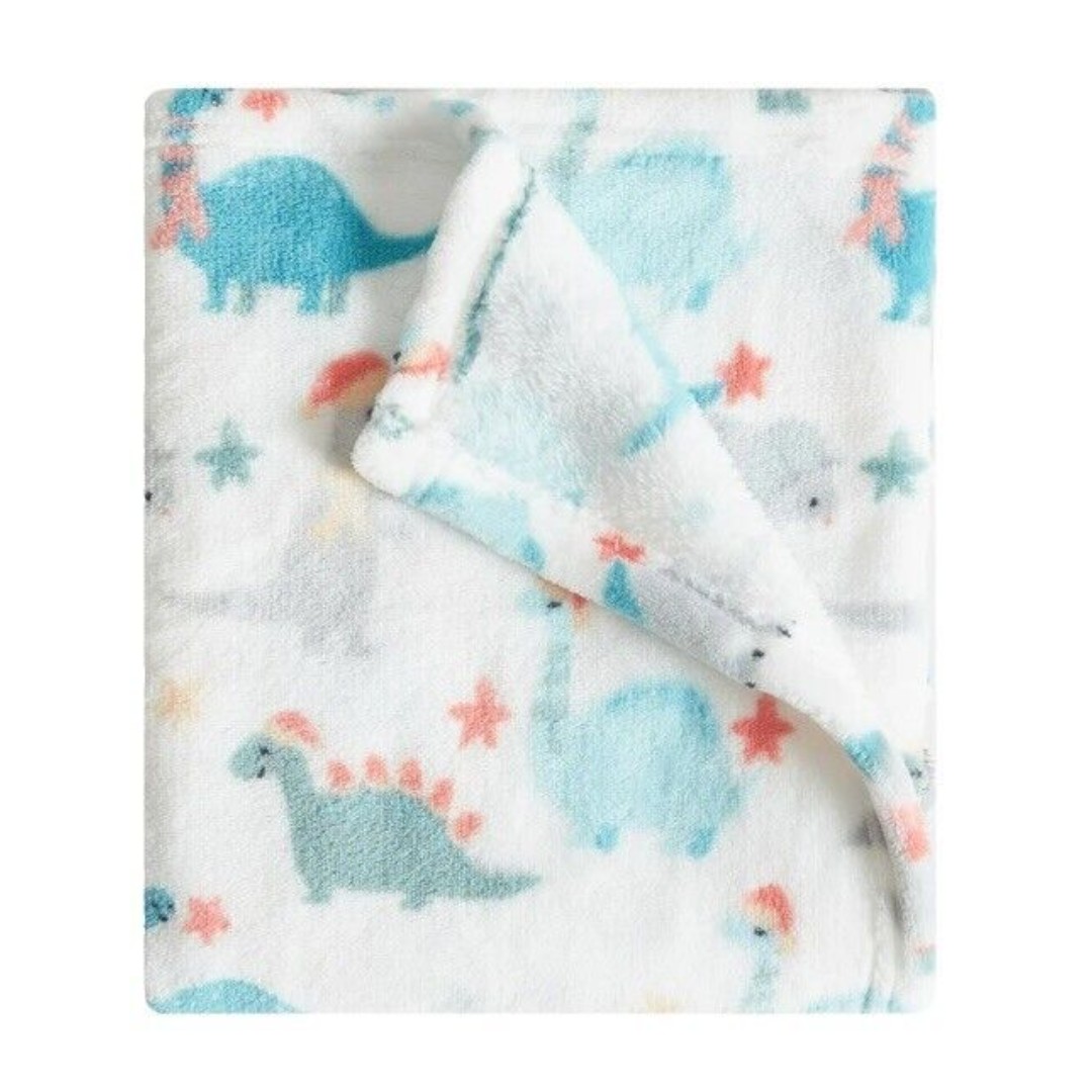 Parents Choice Dinosaur Dino Plush Baby Fleece Blanket Christmas Dressed New