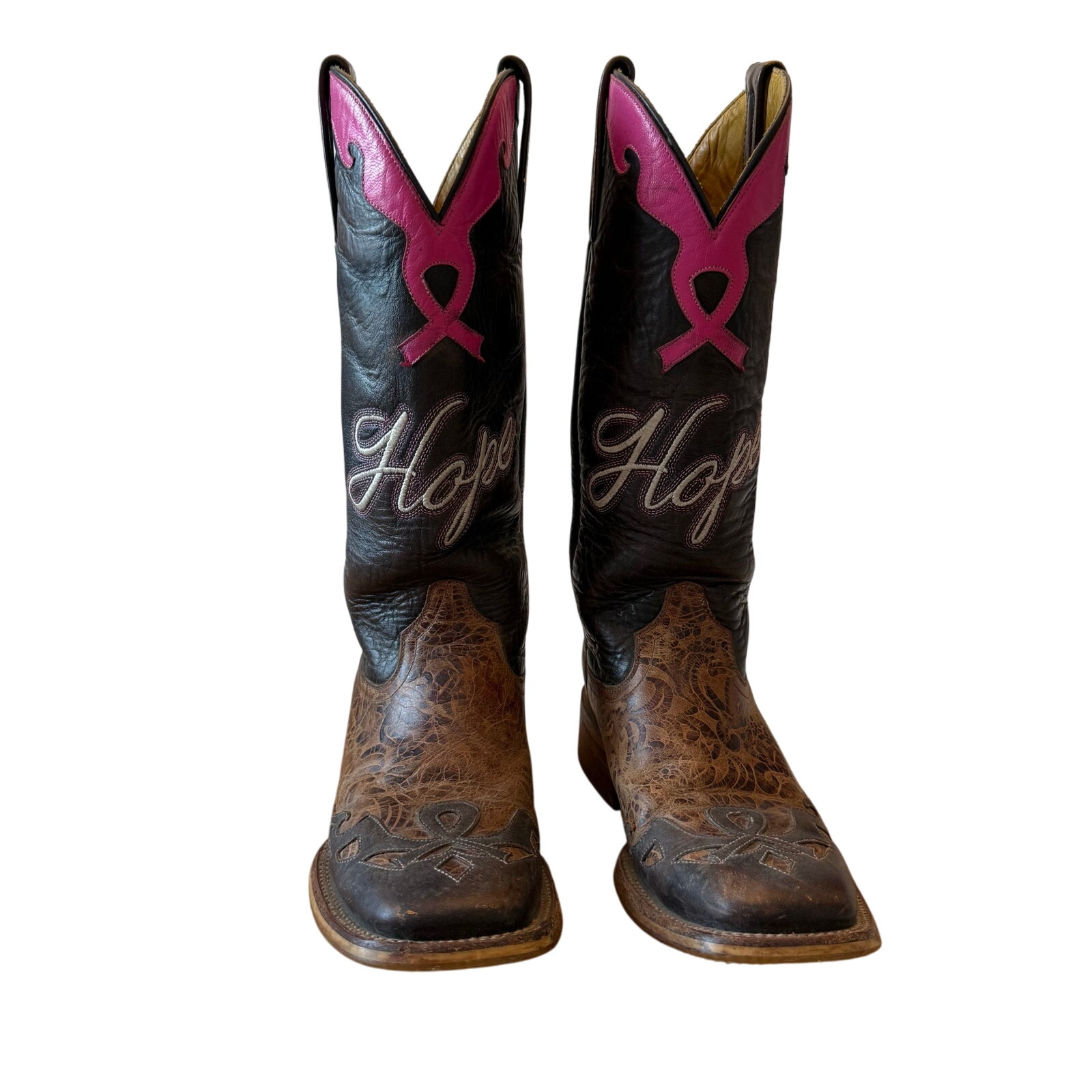 Women’s Tin Haul Co Cowboy Boots Hope Breast Cancer Awareness sz 7 Preowned EUC
