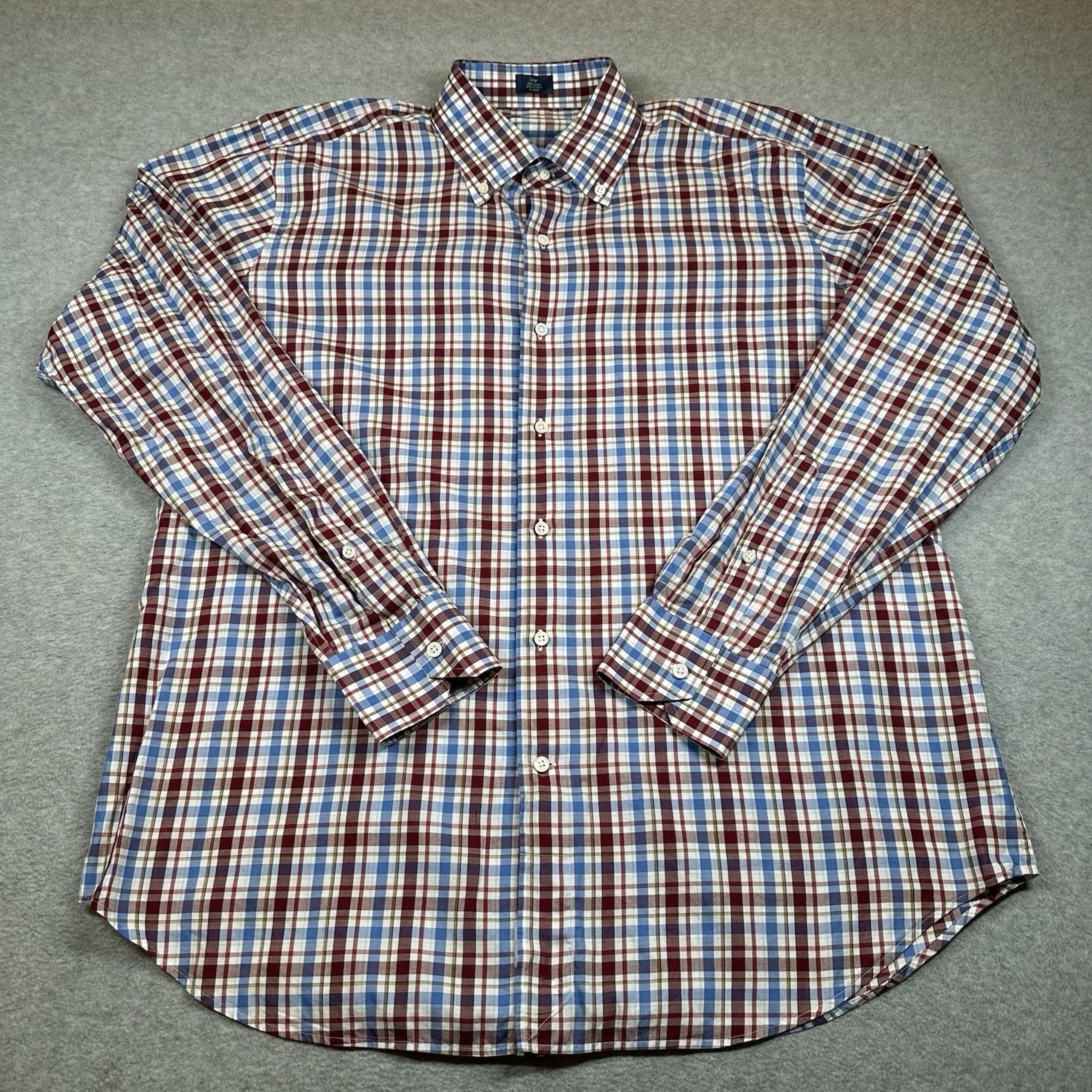 Peter Millar Dress Shirt Mens L Blue Brown Plaid Long Sleeve Button Down