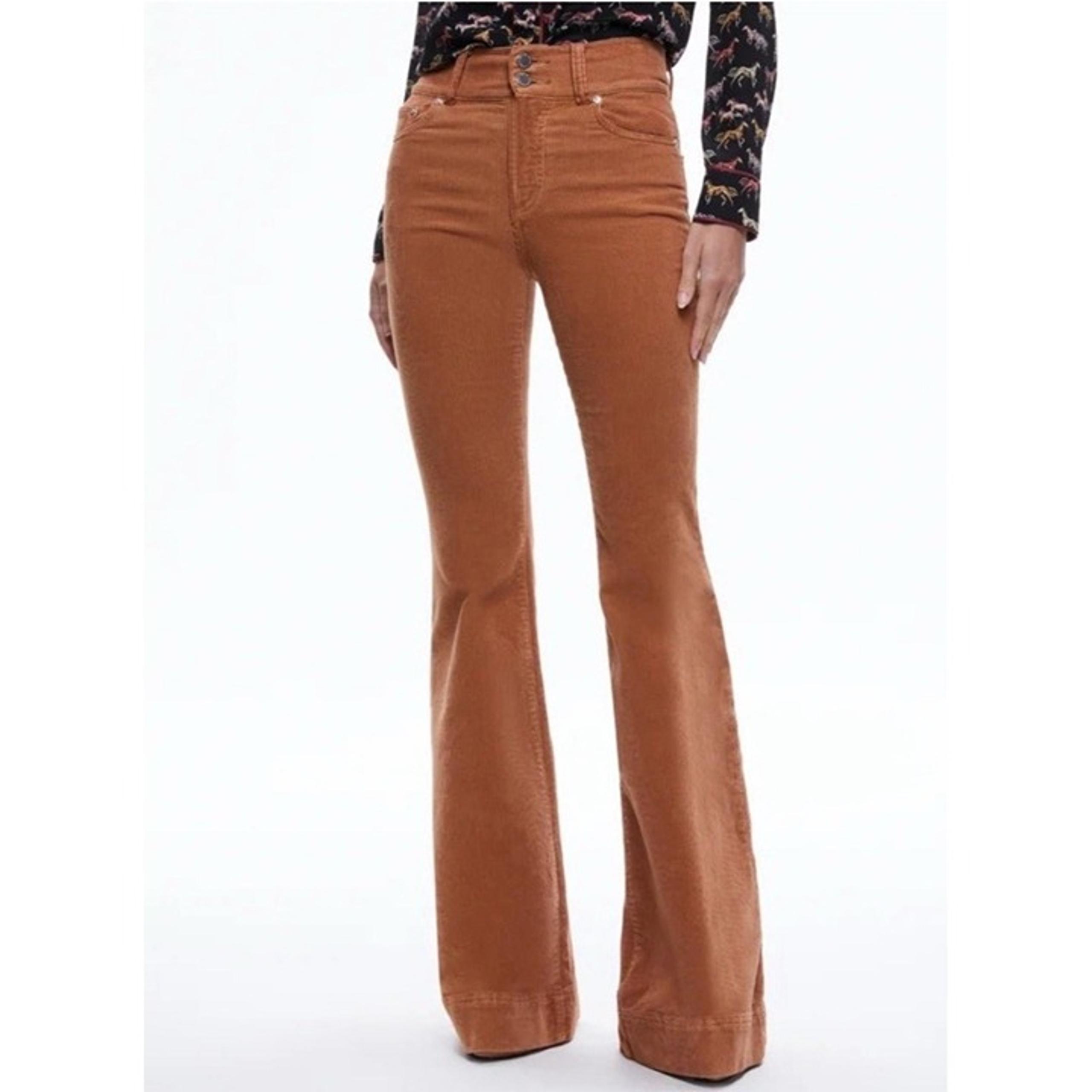 Alice Olivia Authentic Solid Bronze Brown Corduroy Flare Jeans Righ Rise 26