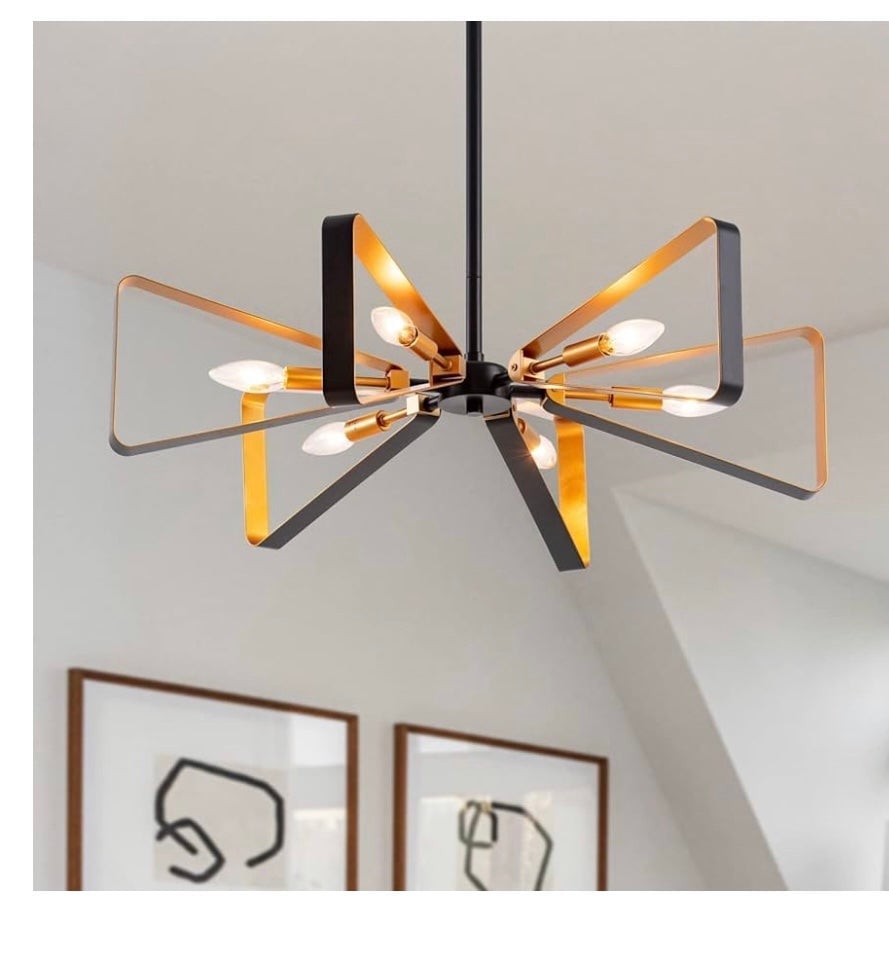 VILUXY Contemporary Hanging Chandelier Lighting Fixture Matt Black and Brass Fin