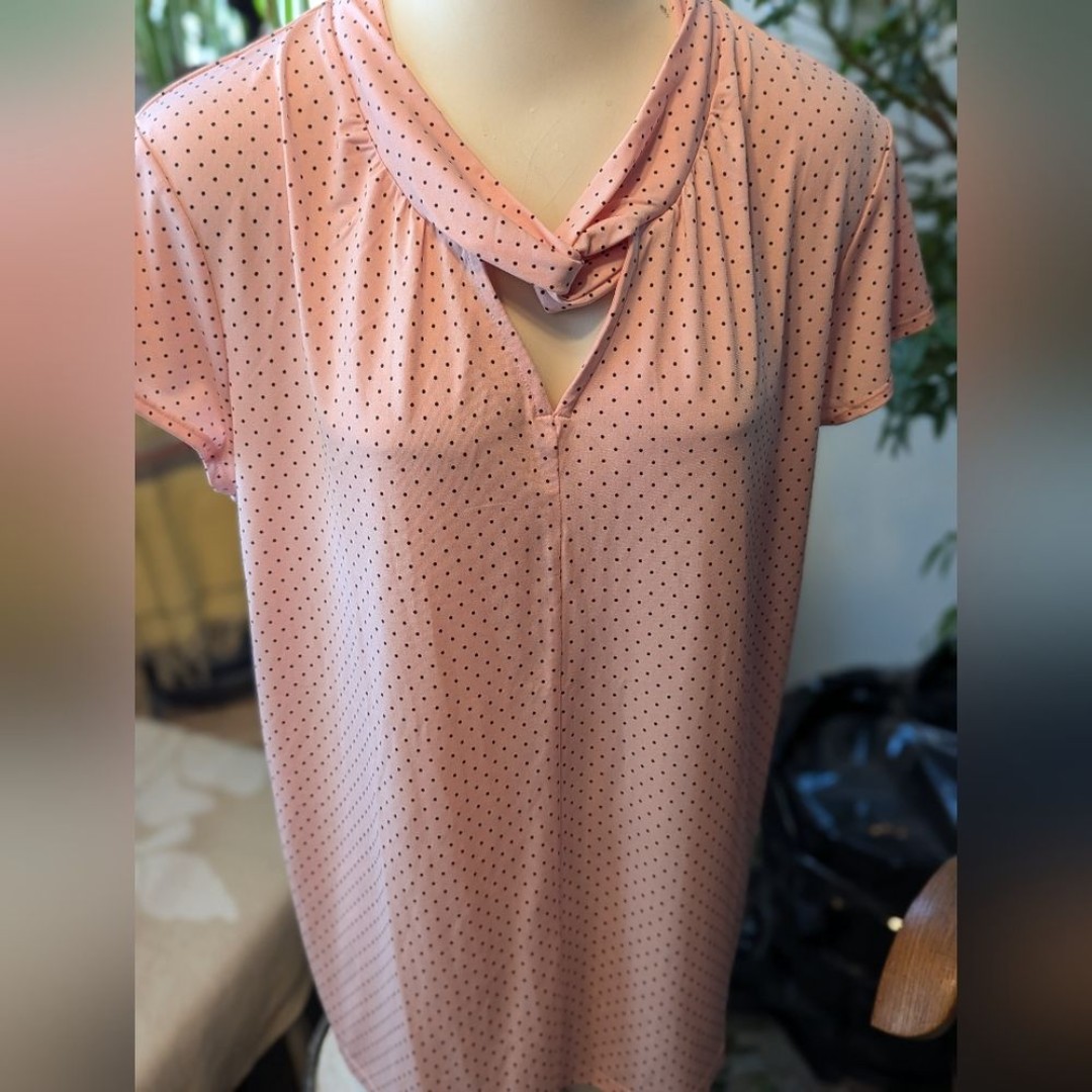 NWT Grace & Lace Pink Polka Dot SS Pull on Women's Top size LG