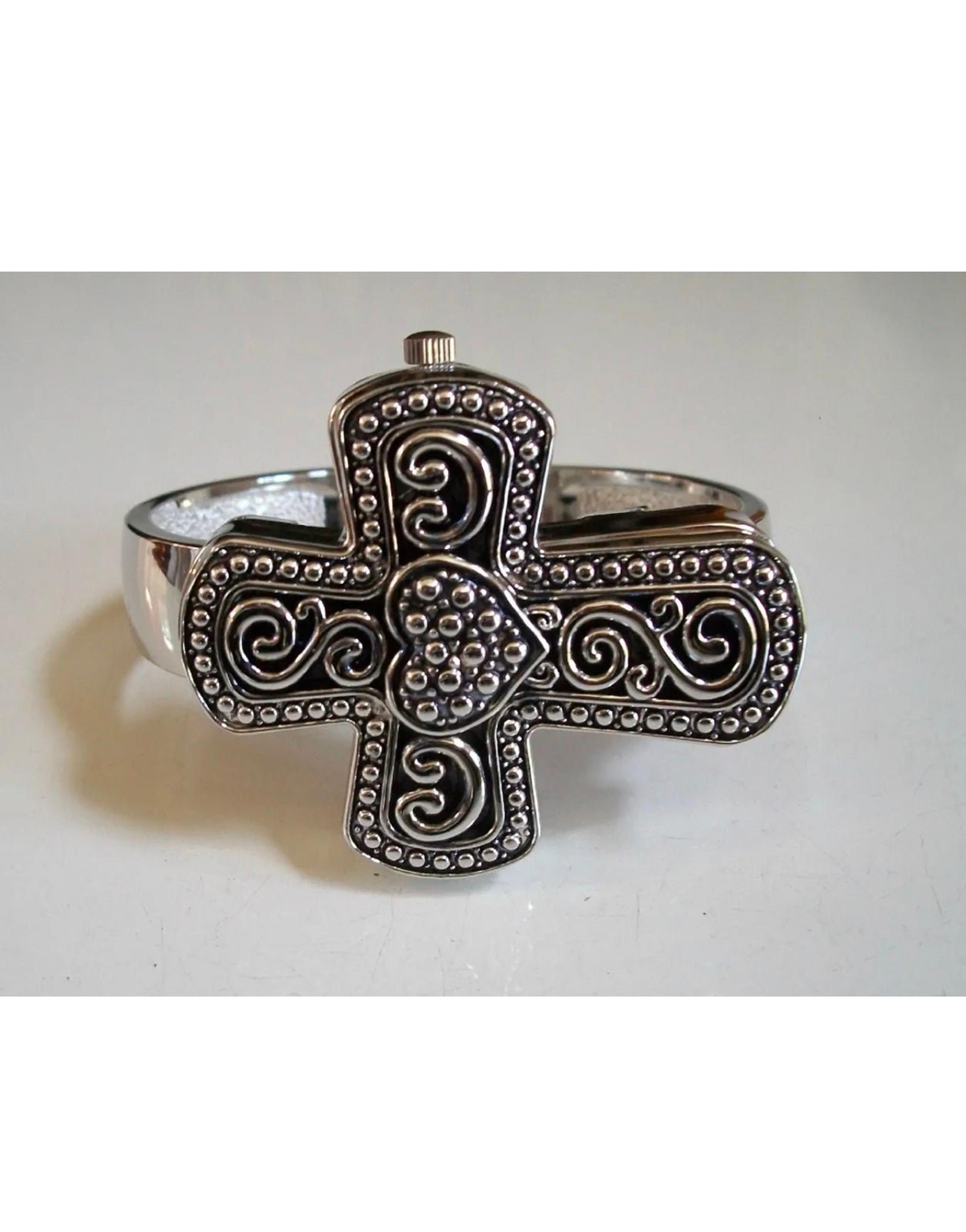 WOMEN'S CROSS SHAPE COVERED FLIP OPEN FACE CUFF FASHION RELIGIOUS CASUAL WATCH