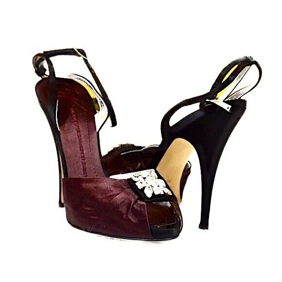 Giuseppe Zanotti Dark Burgundy and Black Crystalled Sandals EU 39