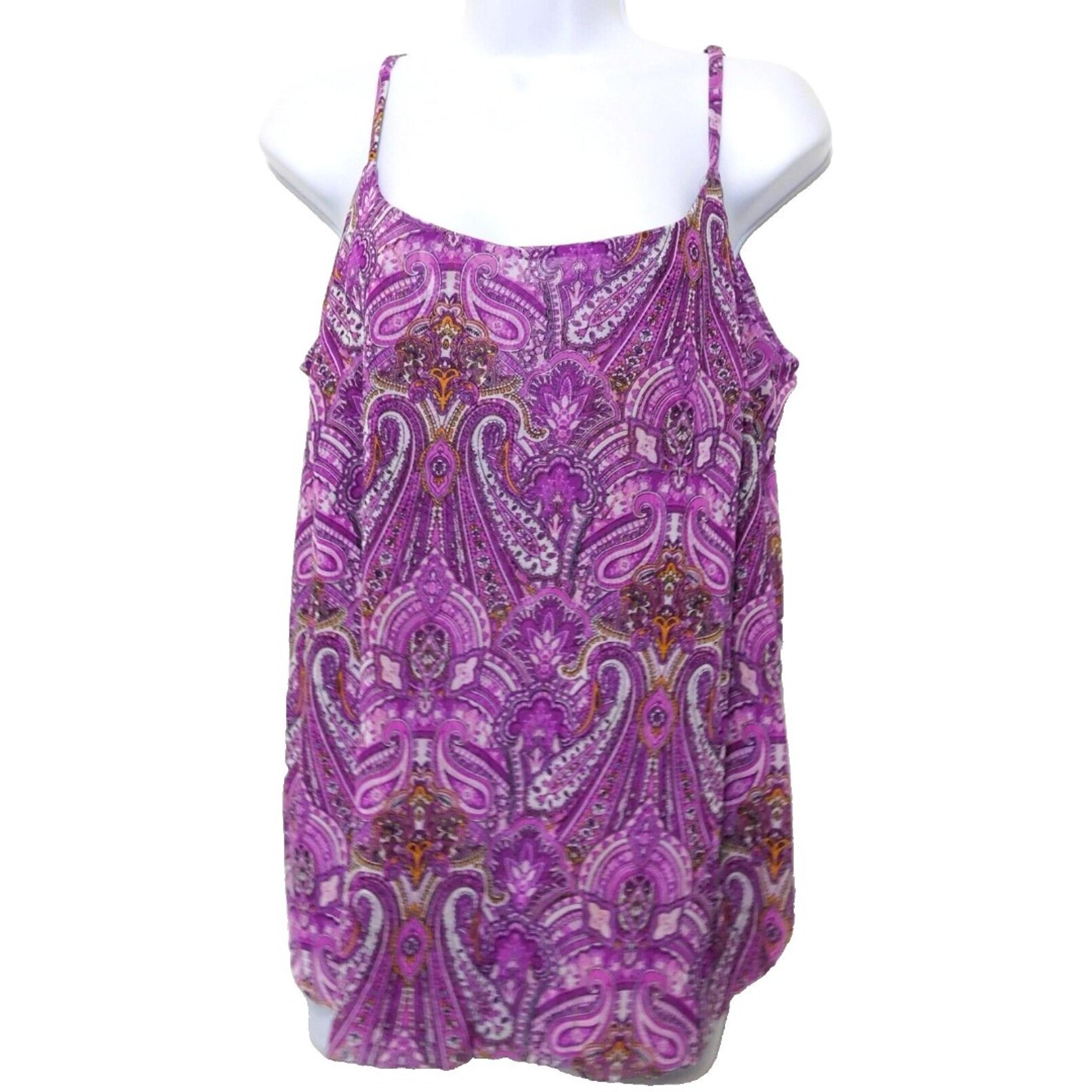 I.N.C. Purple Paisley Cami Top L Chiffon Dual Layer Adjustable Straps INC