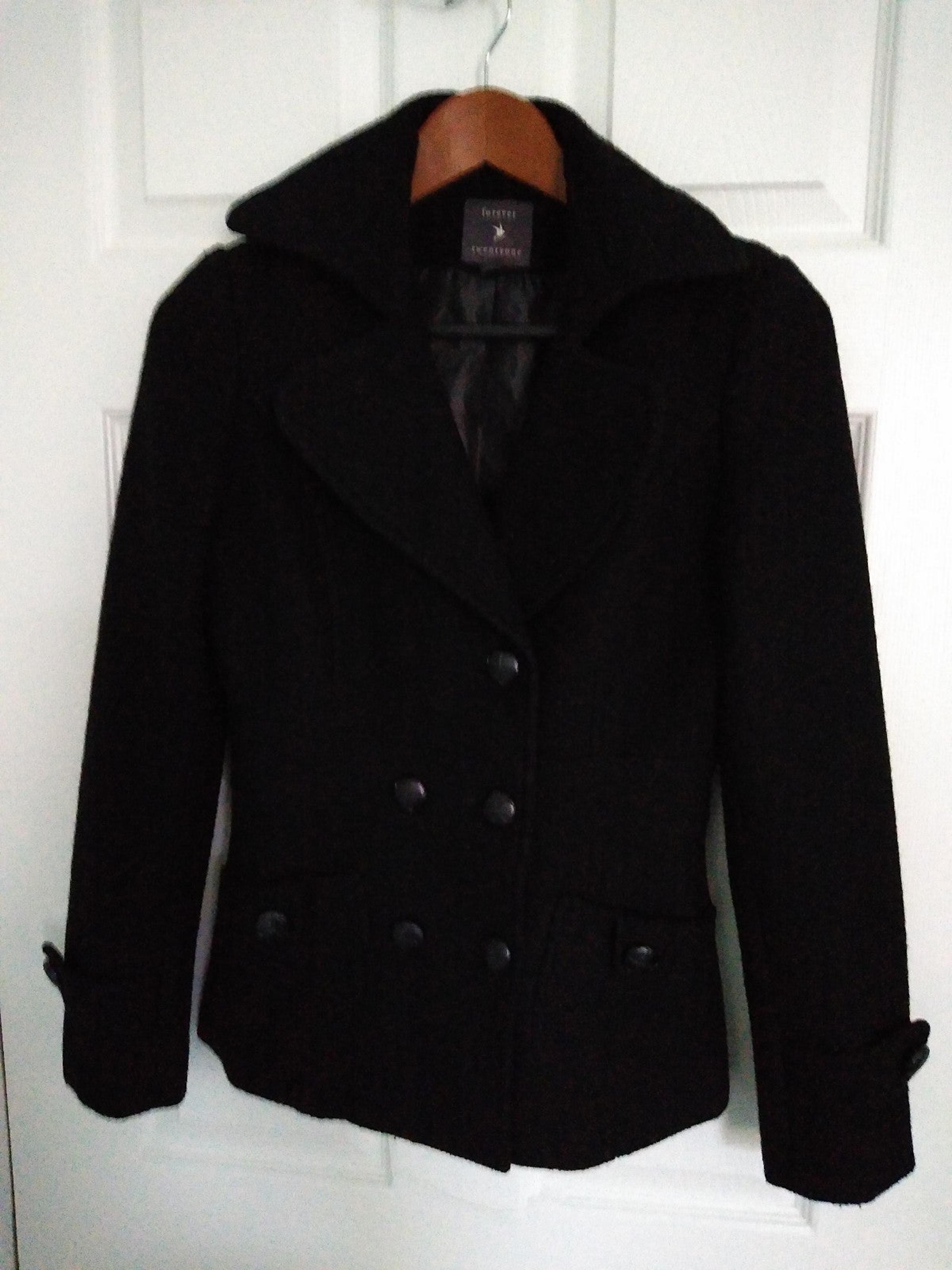 Women's Black Pea Coat by Forever Twenty One
