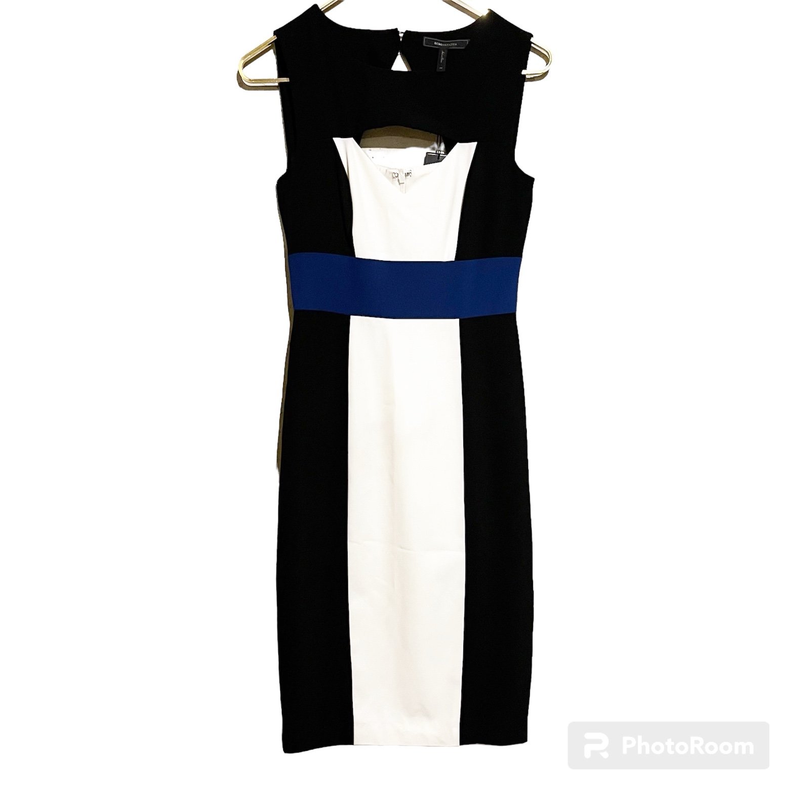 NWT BCBG MAXAZRIA Antonella Pencil Dress Women’s Size 2 Off White Blue Black