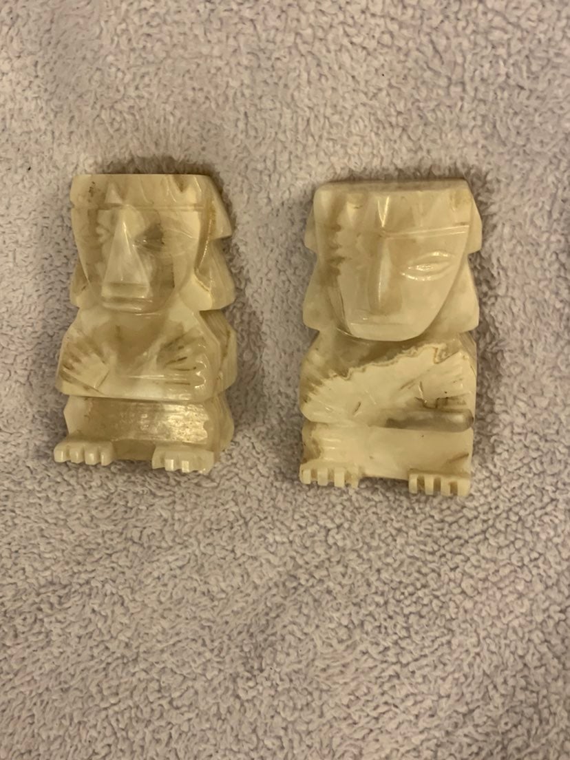 VINTAGE BOOKENDS TIKI MARBLE AZTEC STONE