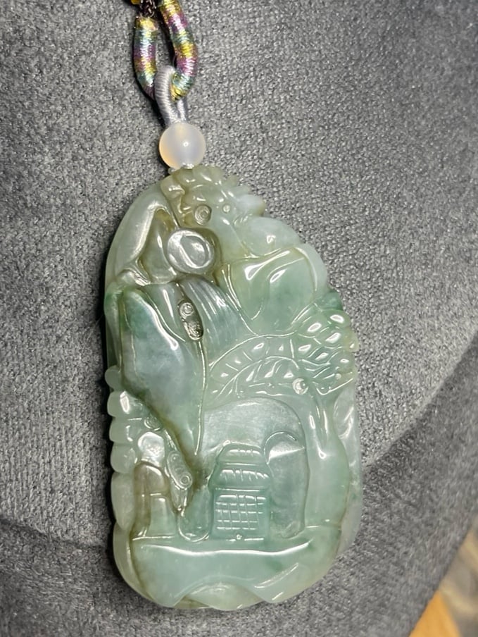 Beautiful Burma Jadeite modern abstract Landscape pendant
