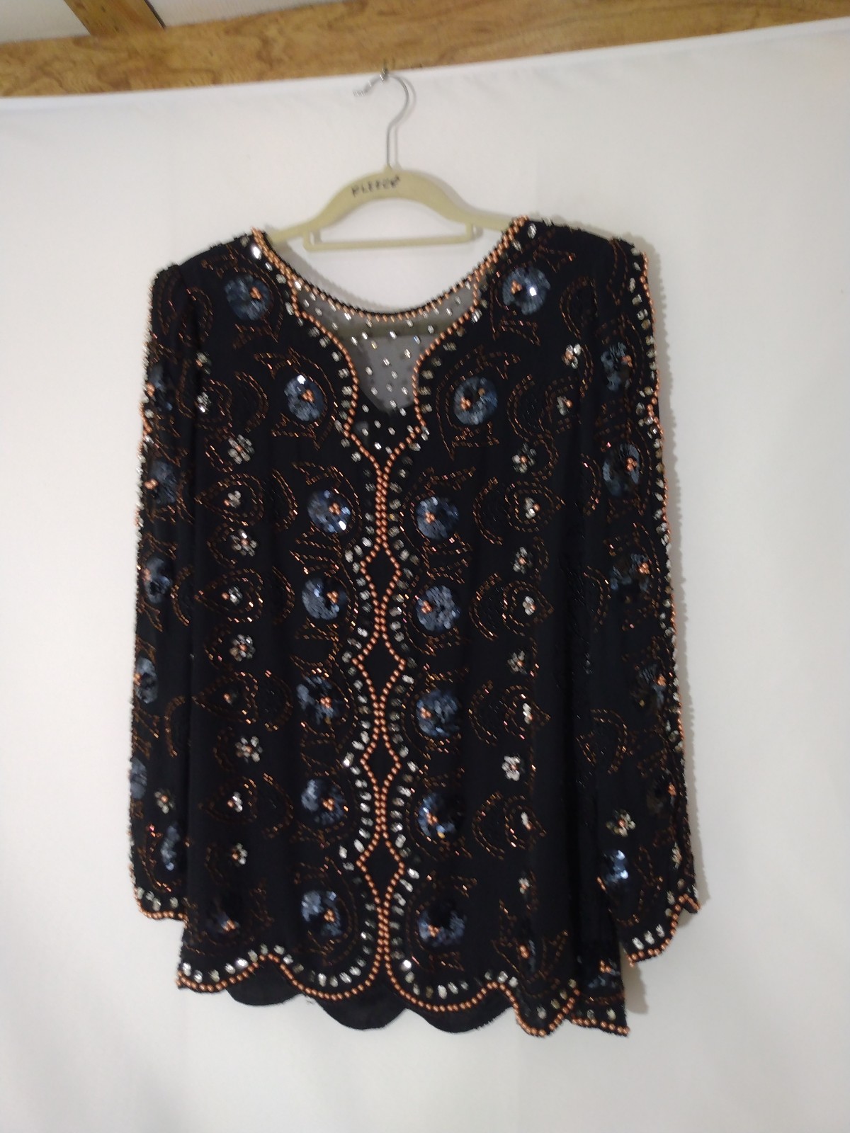 Womens Vintage Jack Bryan Black Gold Beaded Sequins Evening Jacket Sz 14