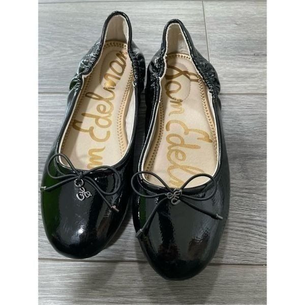 Sam Edelman Girls Felicia Kids Ballet Flat Black Patent Leather Size 4 With Box