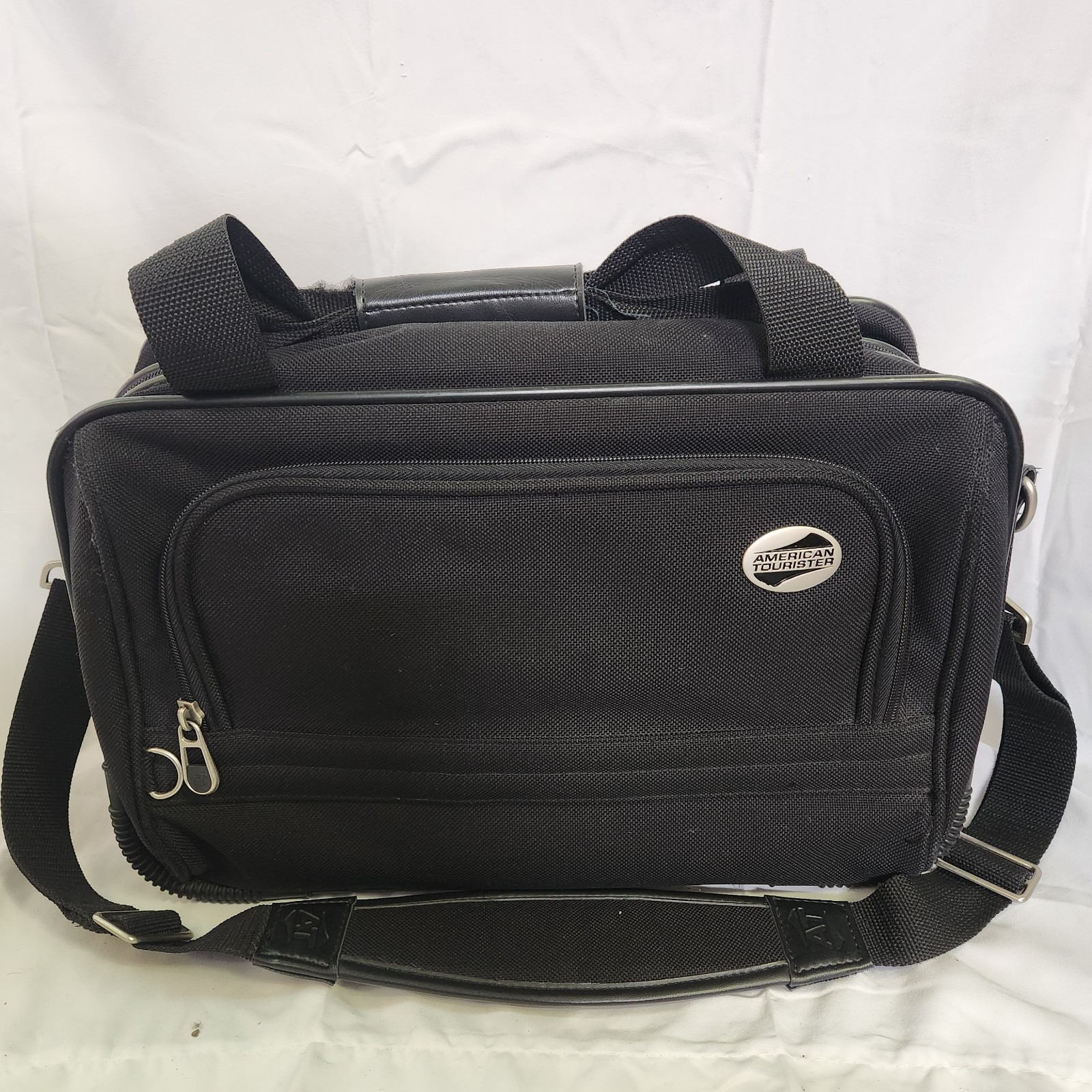 American Tourister Carry On Shoulder Laptop Bag Adjustable Strap Black Zipper