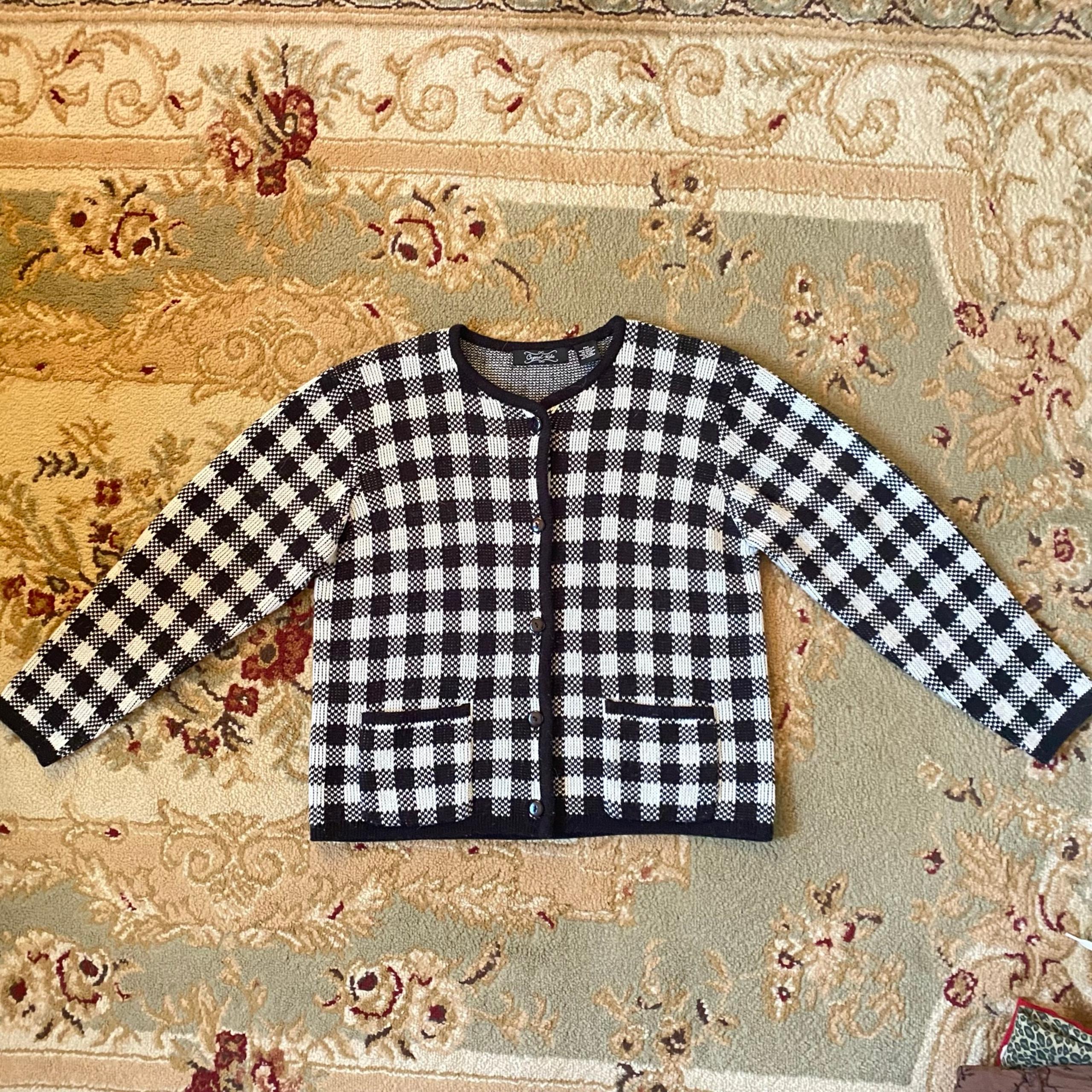 Black & White Plaid Button Up Cardigan