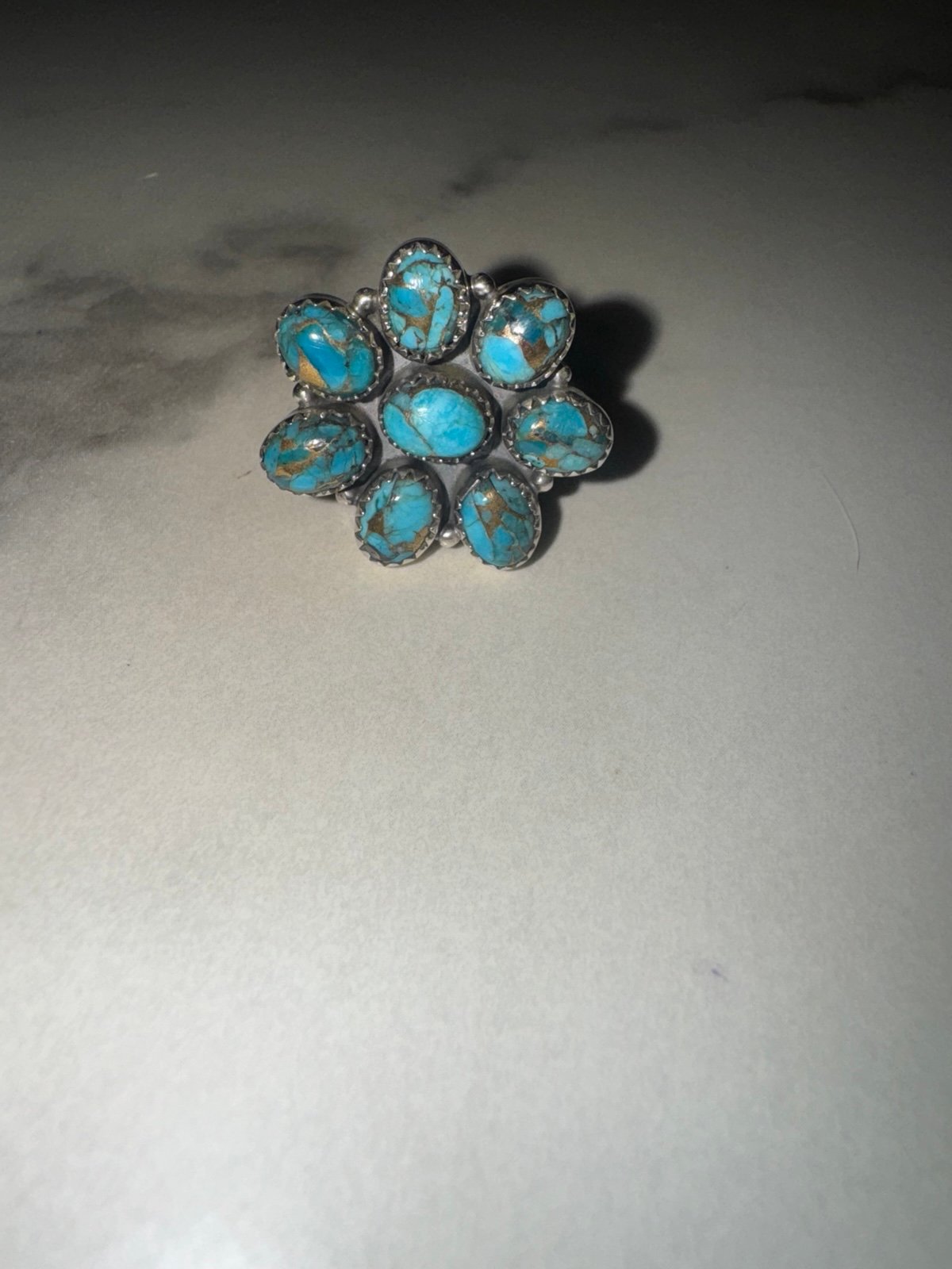 Sterling Silver Turquoise Flower Cluster Ring – Adjustable Southwest Style