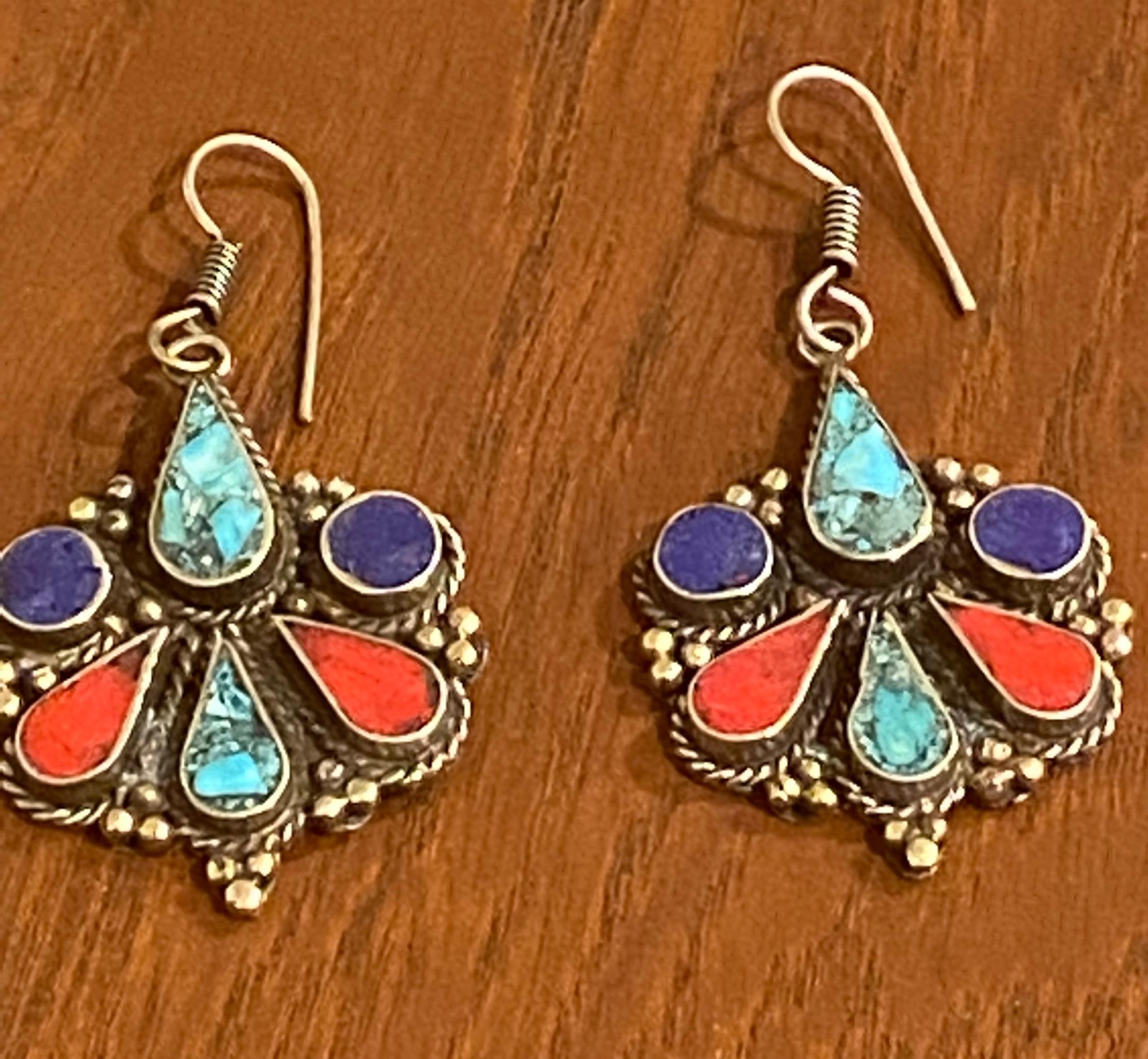 Turquoise Coral Lapis Sapphire Earrings native american