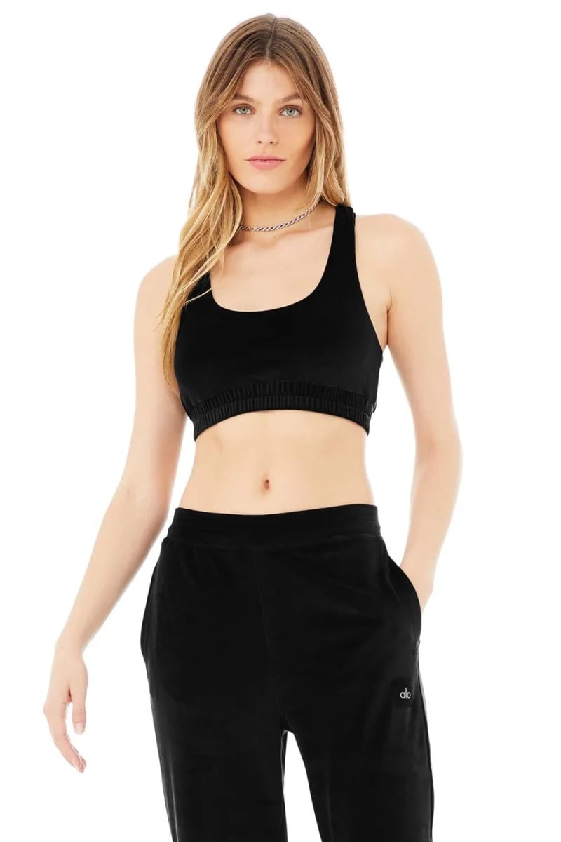 Alo Velour Glimmer Scoop Neck Bra