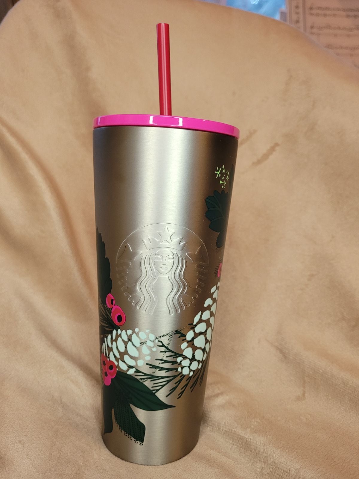 Starbucks silver Poinsettia Stainless Steel Tumbler