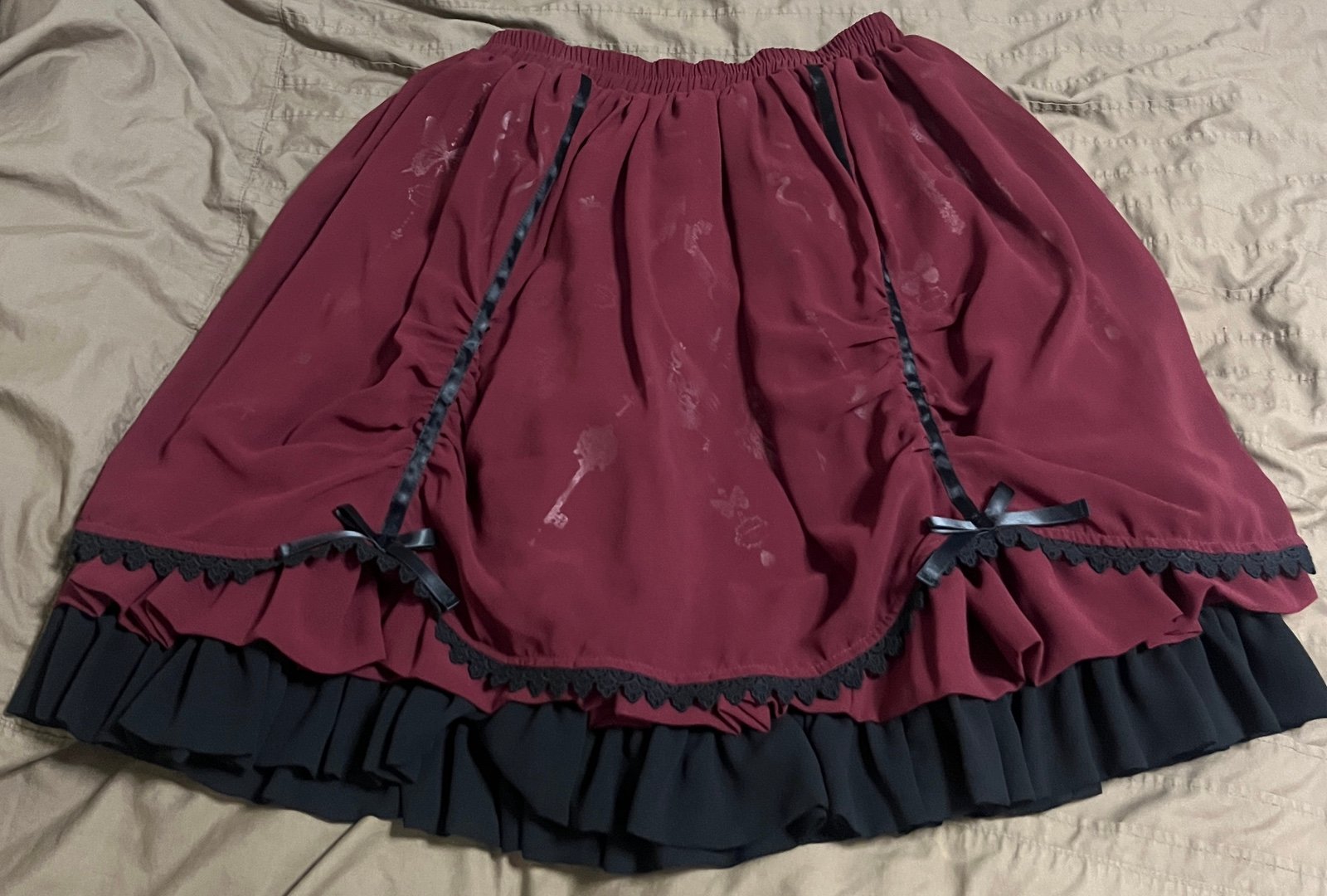 Ribbon Lace Chiffon mini skirt Burgundy PUTUMAYO Lolita fashion