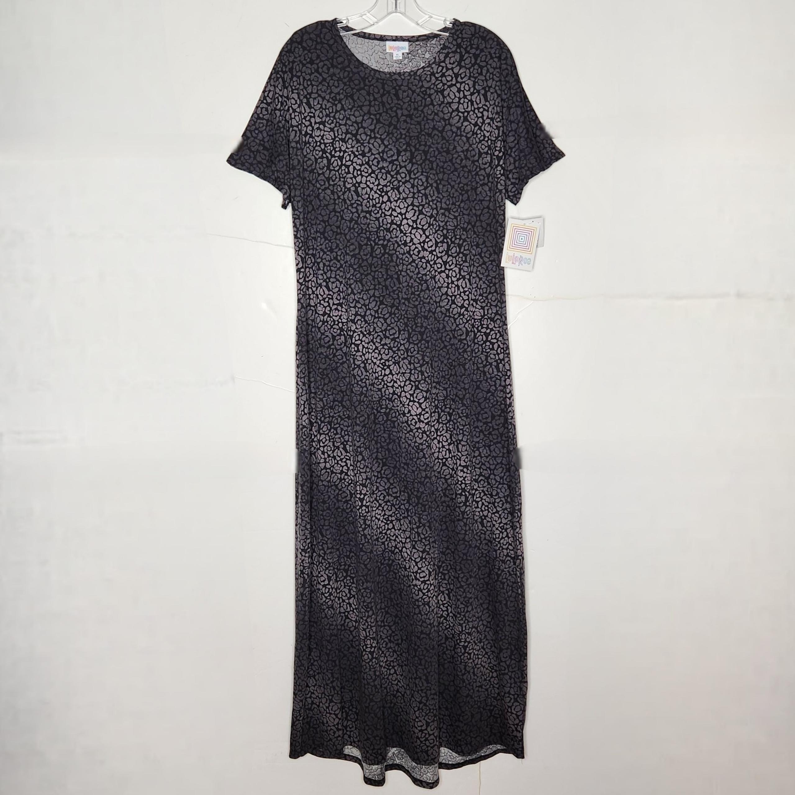 NWT Lularoe Maria Maxi Dress Womens XL Animal Print Short Sleeve Black Gray