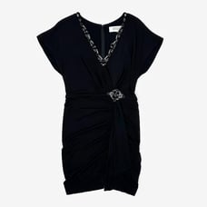 Badgley Mischka Draped Mini Dress Black Embellished Glam Cocktail Evening Event