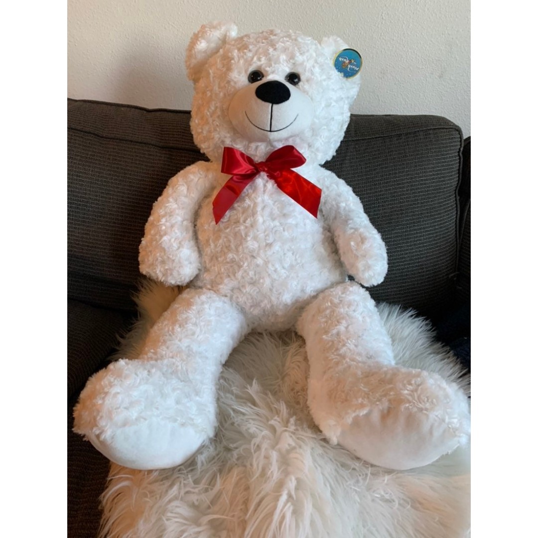 Plush in a Rush Large White Teddy Bear Plush Stuffed Toy Animal Red Bow NWT