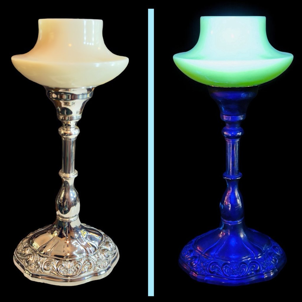 Antique Uranium Custard Glass Silver-Plated Lamp