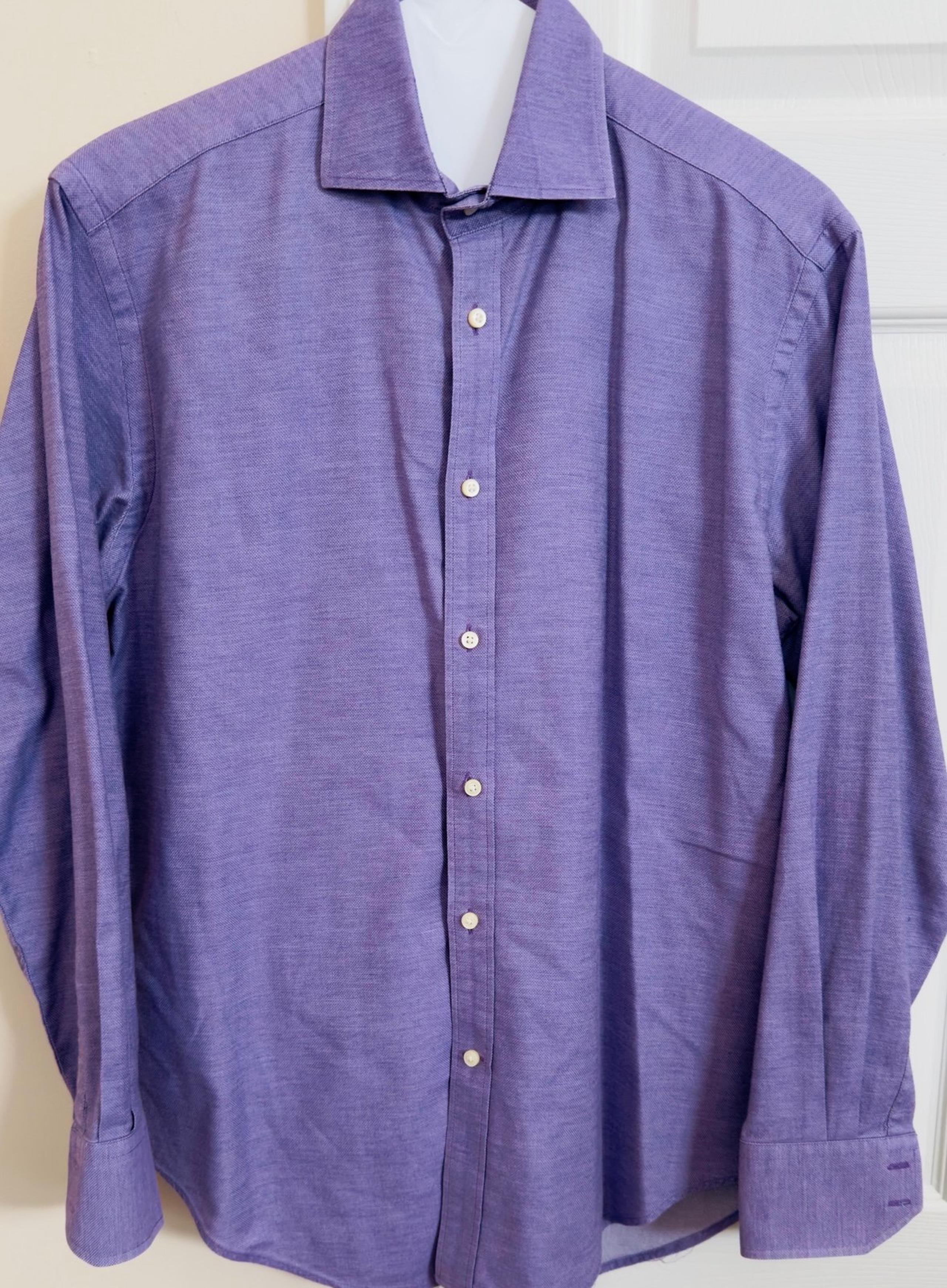 Neiman Marcus 100% Cotton Solid Purple Mens Medium Long Sleeve Button Up Shirt