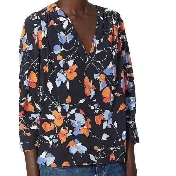 Joie Maizie Caviar Silk Floral Blouse NWT Size L