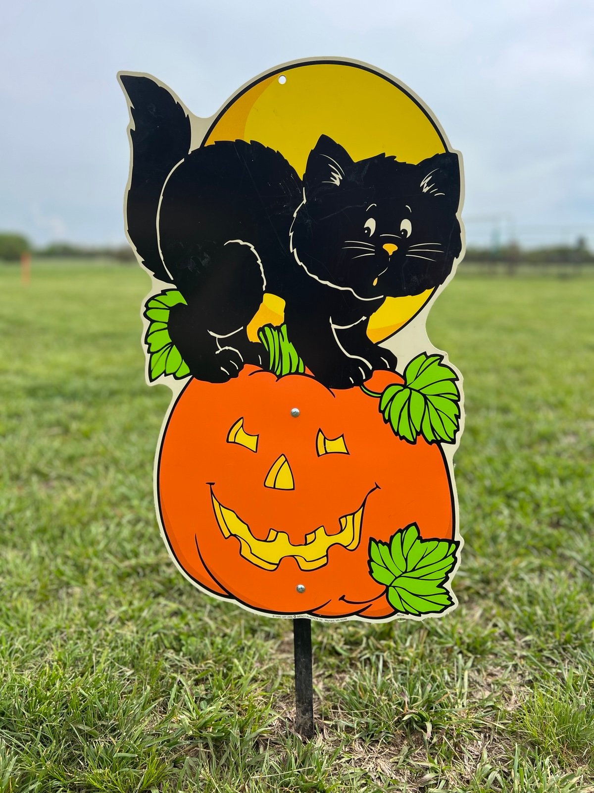 Vintage Halloween Fall Yard Art Cat Pumpkin Lawn Decoration Impact Plastics