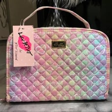 Luv Betsey Johnson Quilted Cosmetic Bag Hearts Butterflies Pink Purple NWT 52