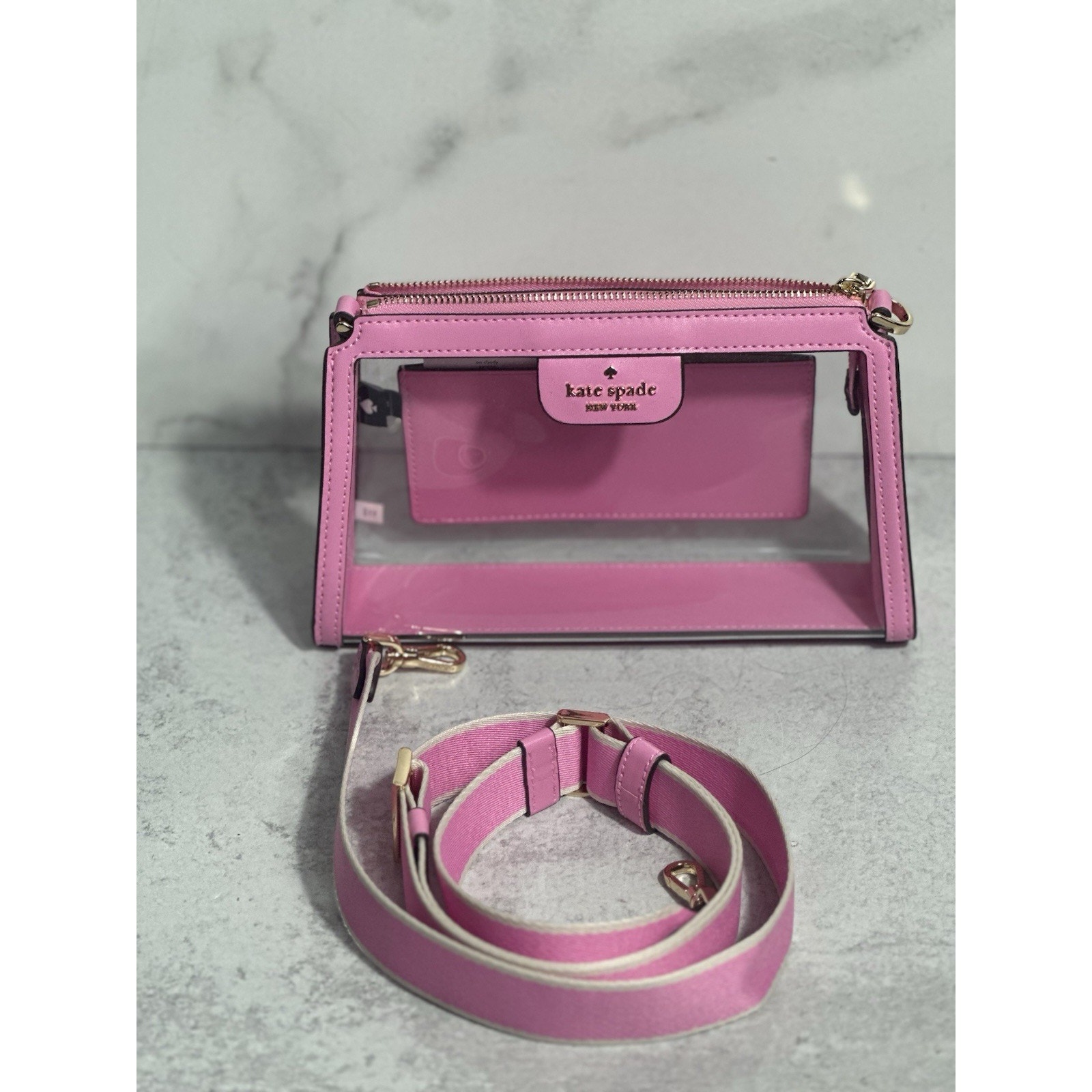 Kate Spade Clare Clear Small Crossbody KK276 Surf Pink Concert Themepark NEW