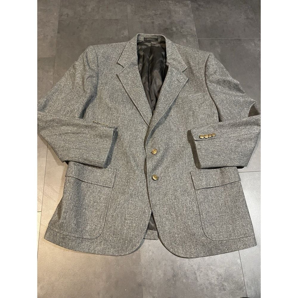 Evan Picone Blazer Men's 46R Gray Gold Buttons Tweed Suit Jacket Vintage D-320