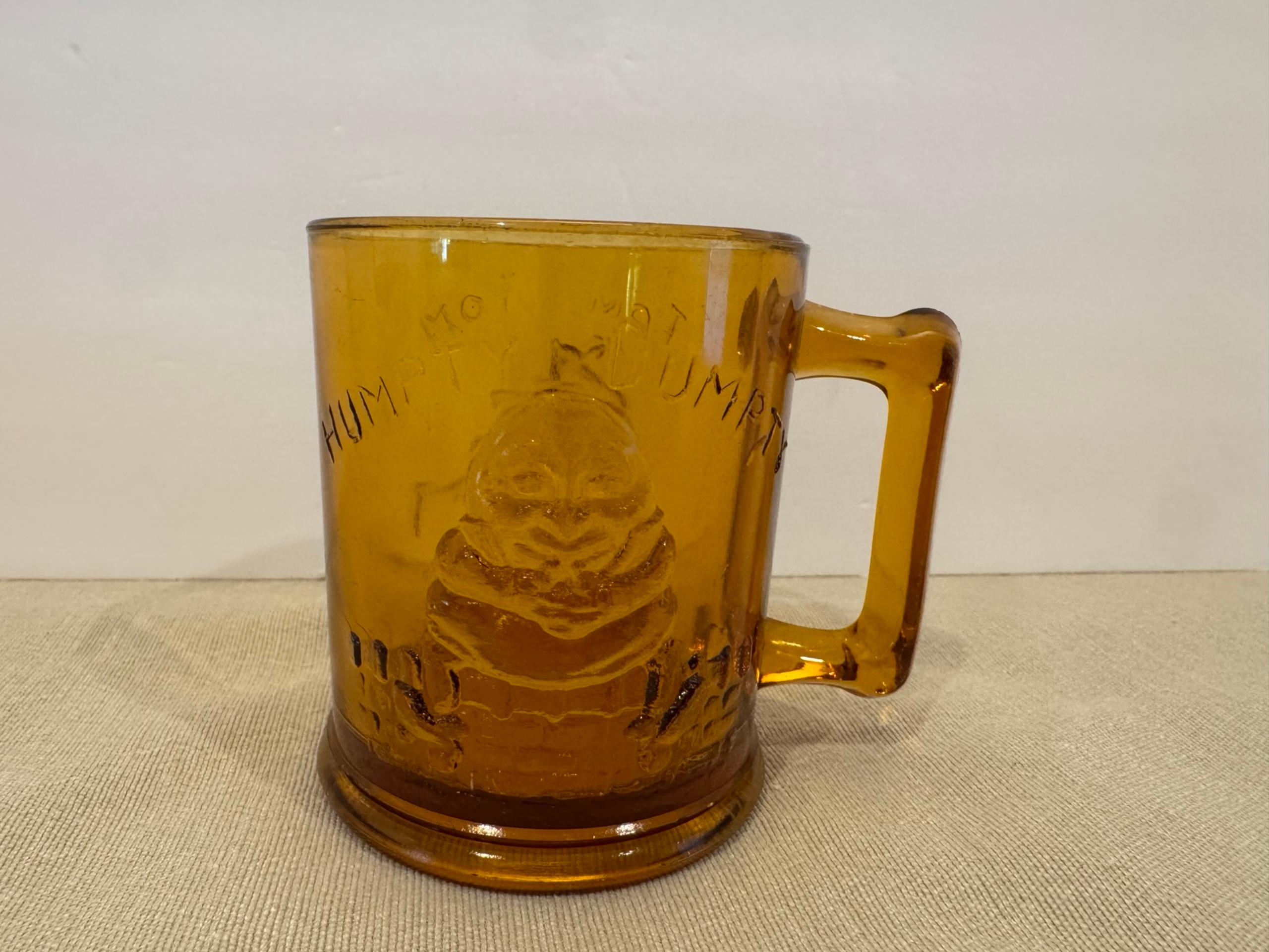 Vintage Humpty Dumpty/Tom Tom The Piper's Son Amber Glass Mug - Indiana Glass Co.