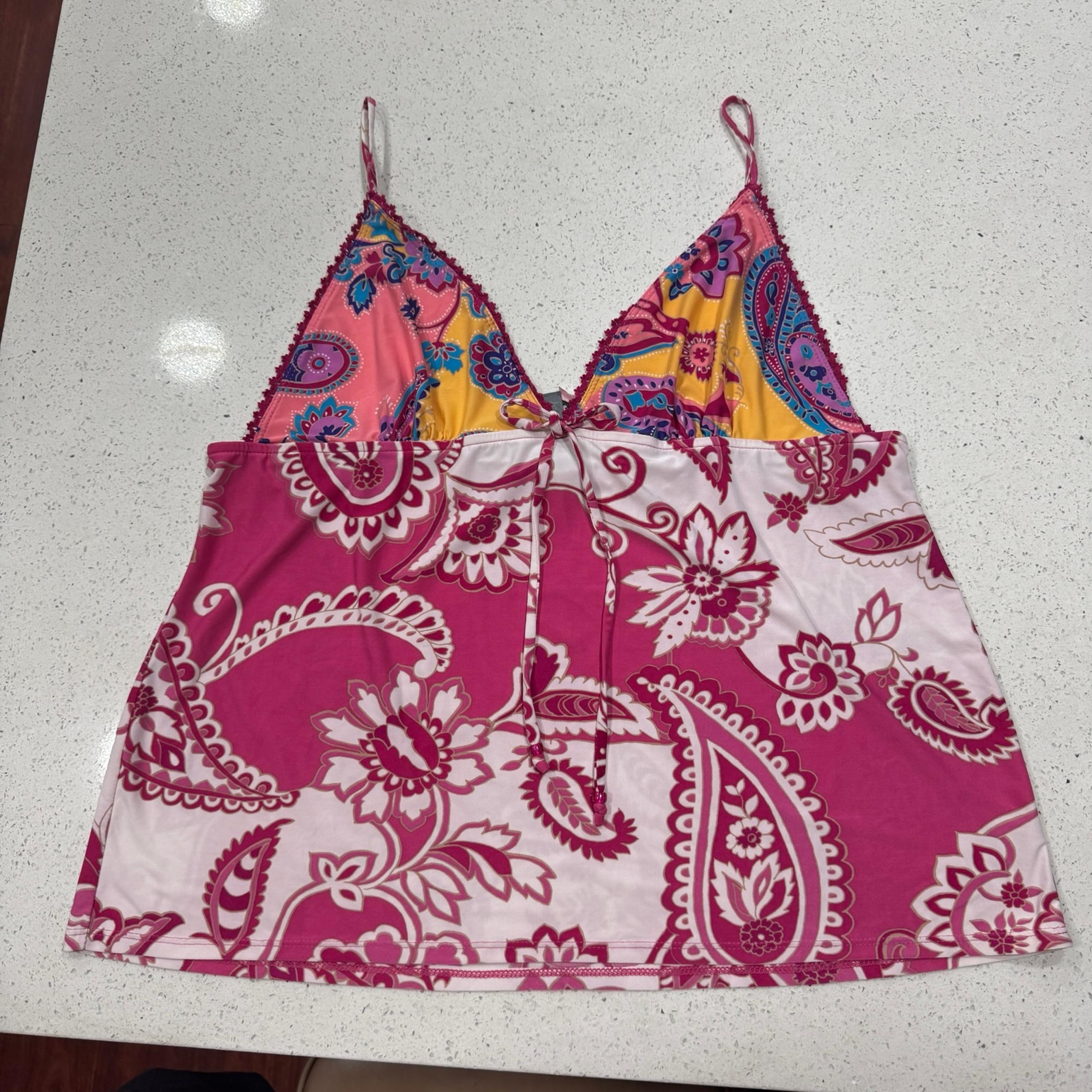 Linea Donatella Women's Floral Camisole Babydoll Cami Y2K Boho Paisley Pink Xl
