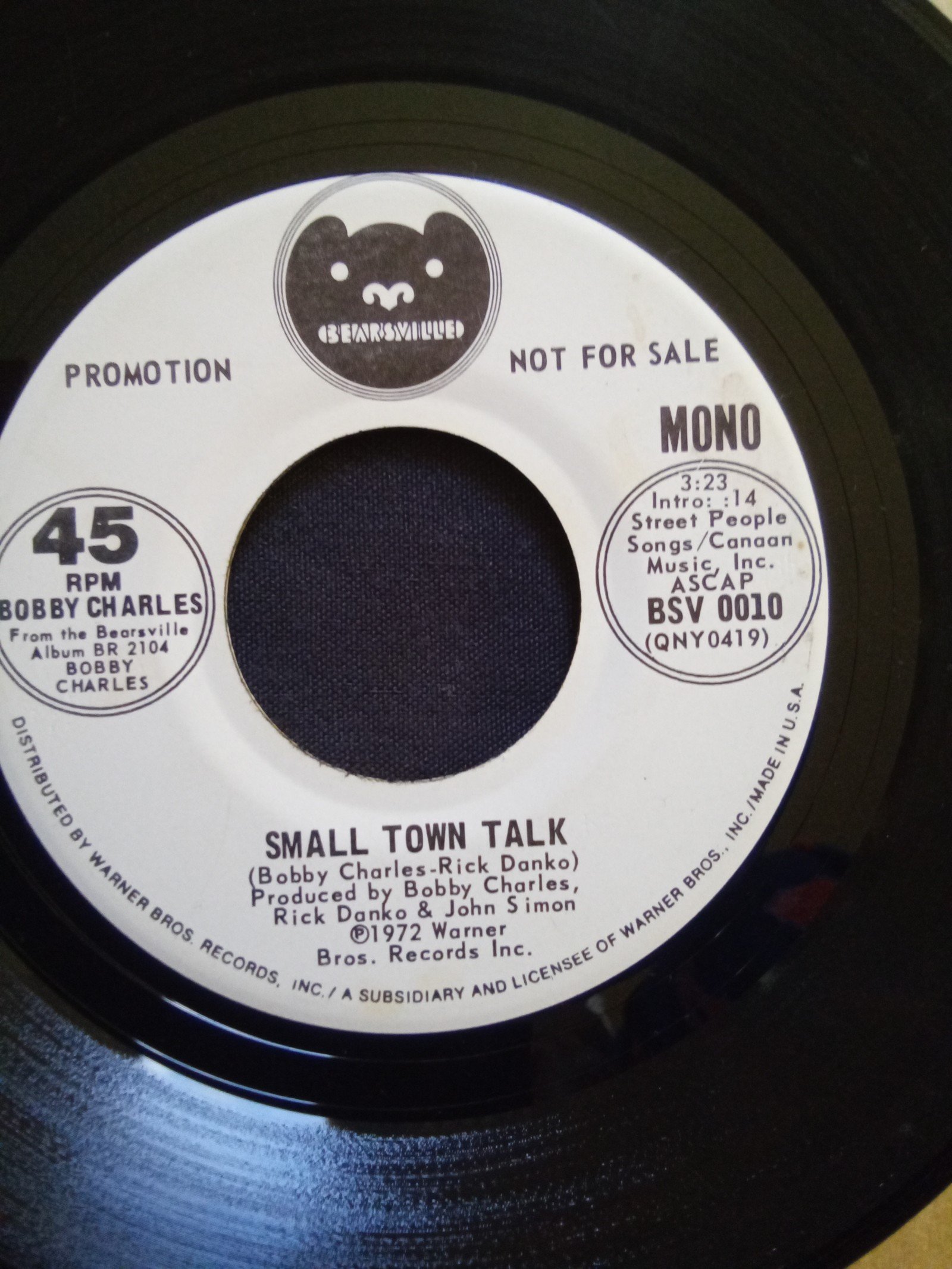 BOBBY CHARLES PROMO MONO 1972 MINT CONDITION MEGA RARE VINYL 45