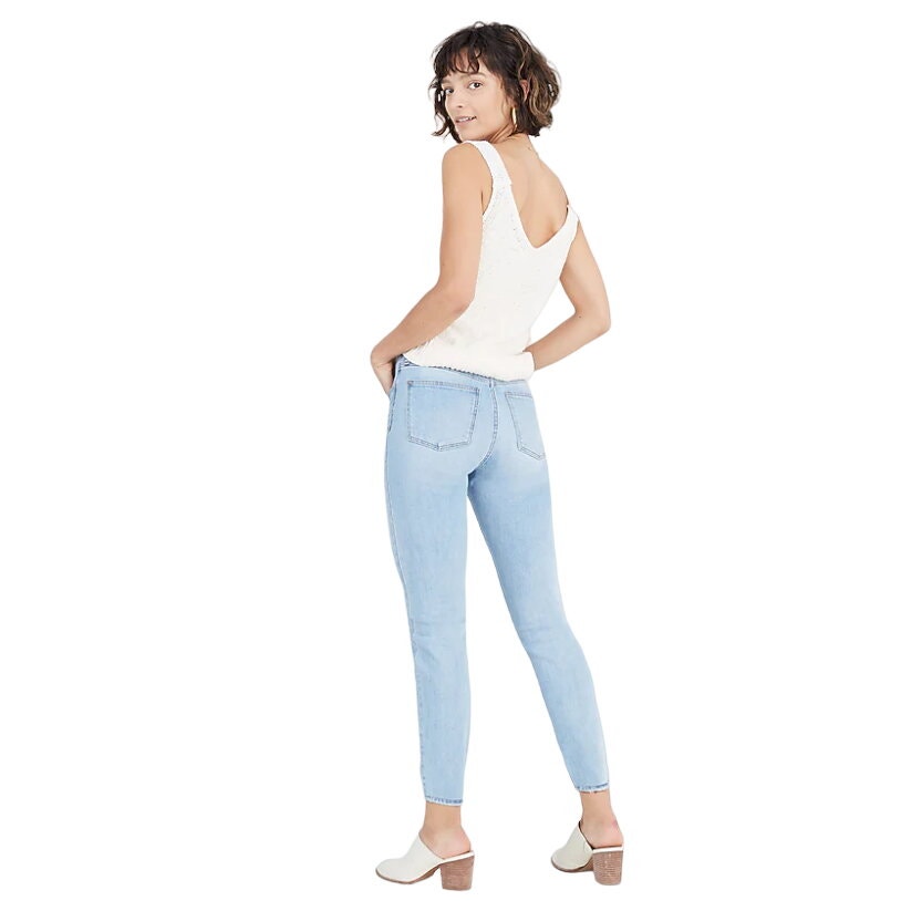 Madewell High Rise Skinny Button Fly Distressed Ankle Crop Jean Light Blue 31