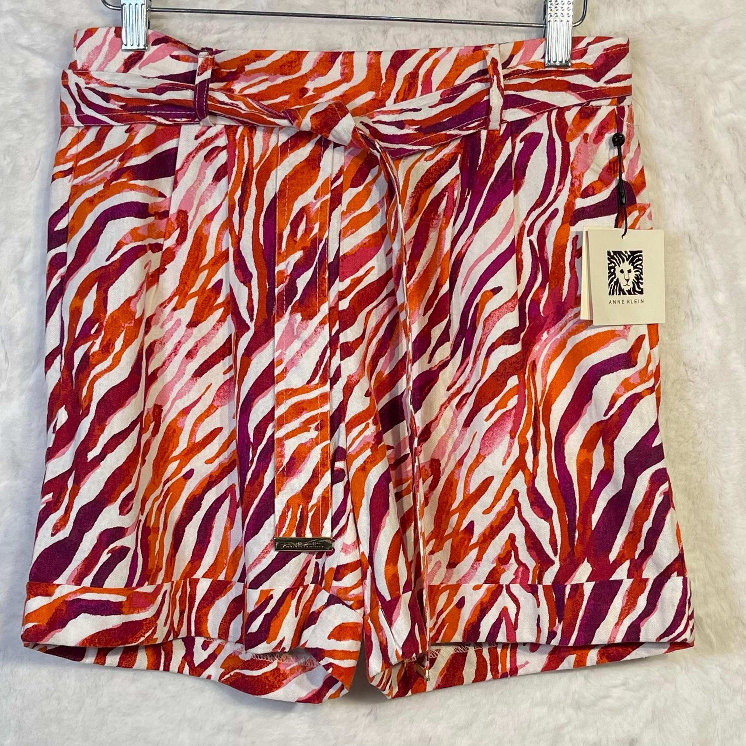 NWT Anne Klein Womens Tropical Paisley Print Bright Logo Chino Shorts XS Linen