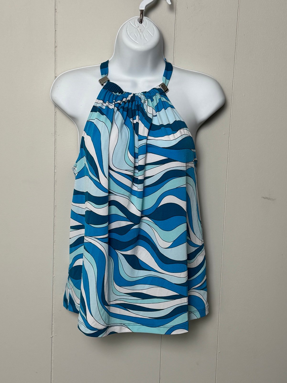 Michael Kors Womens Elegant Cyan Blue & White Patterned Flowy Halter Top Size S