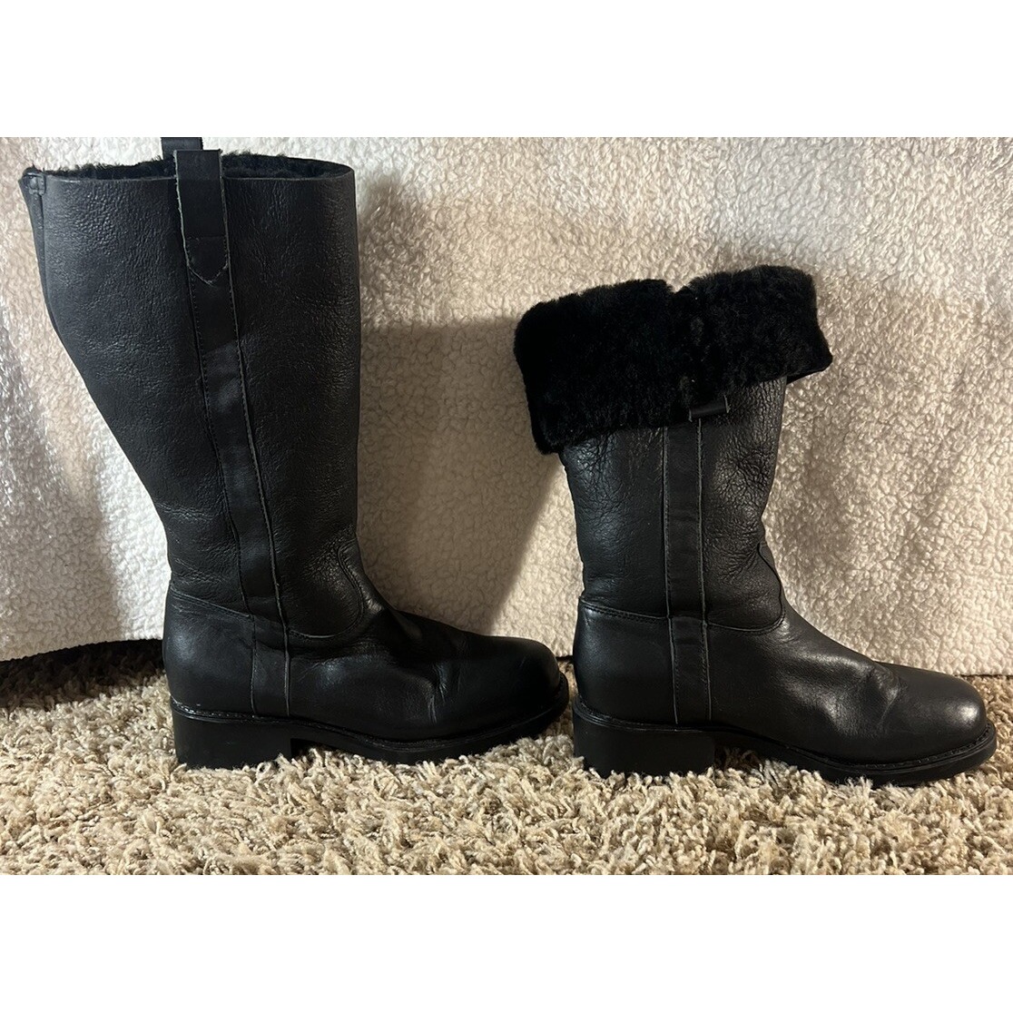 Santana Canadian Size 6.5 M Faux Fur Lined Black Leather Boots