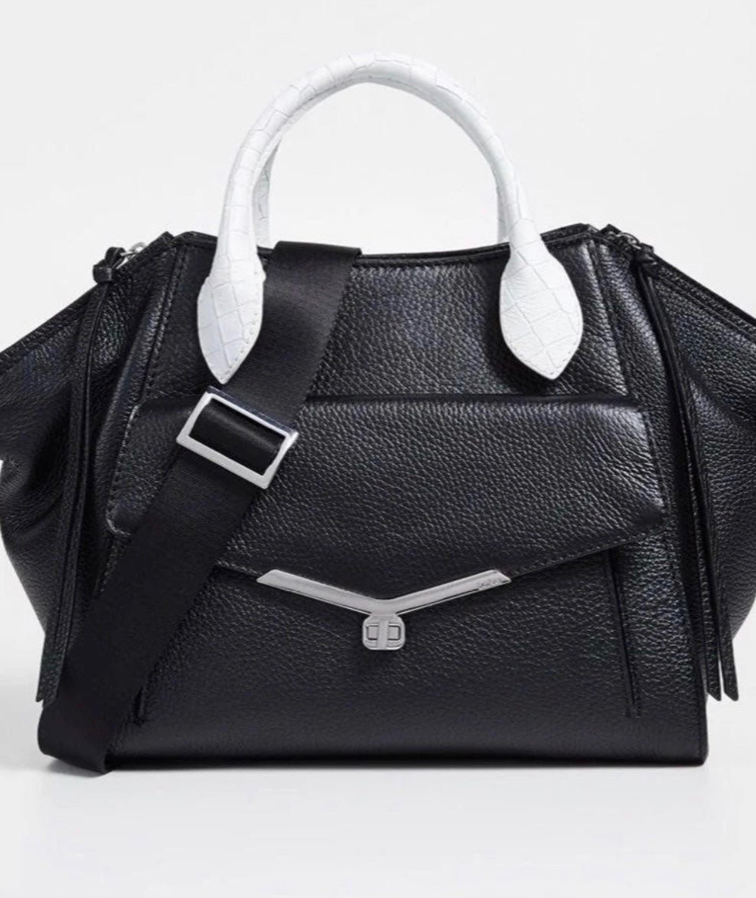 BOTKIER NY VIVI ANGLED SATCHEL BLACK LEATHER INTERCHANGEABLE STRAP & HANDLES LRG