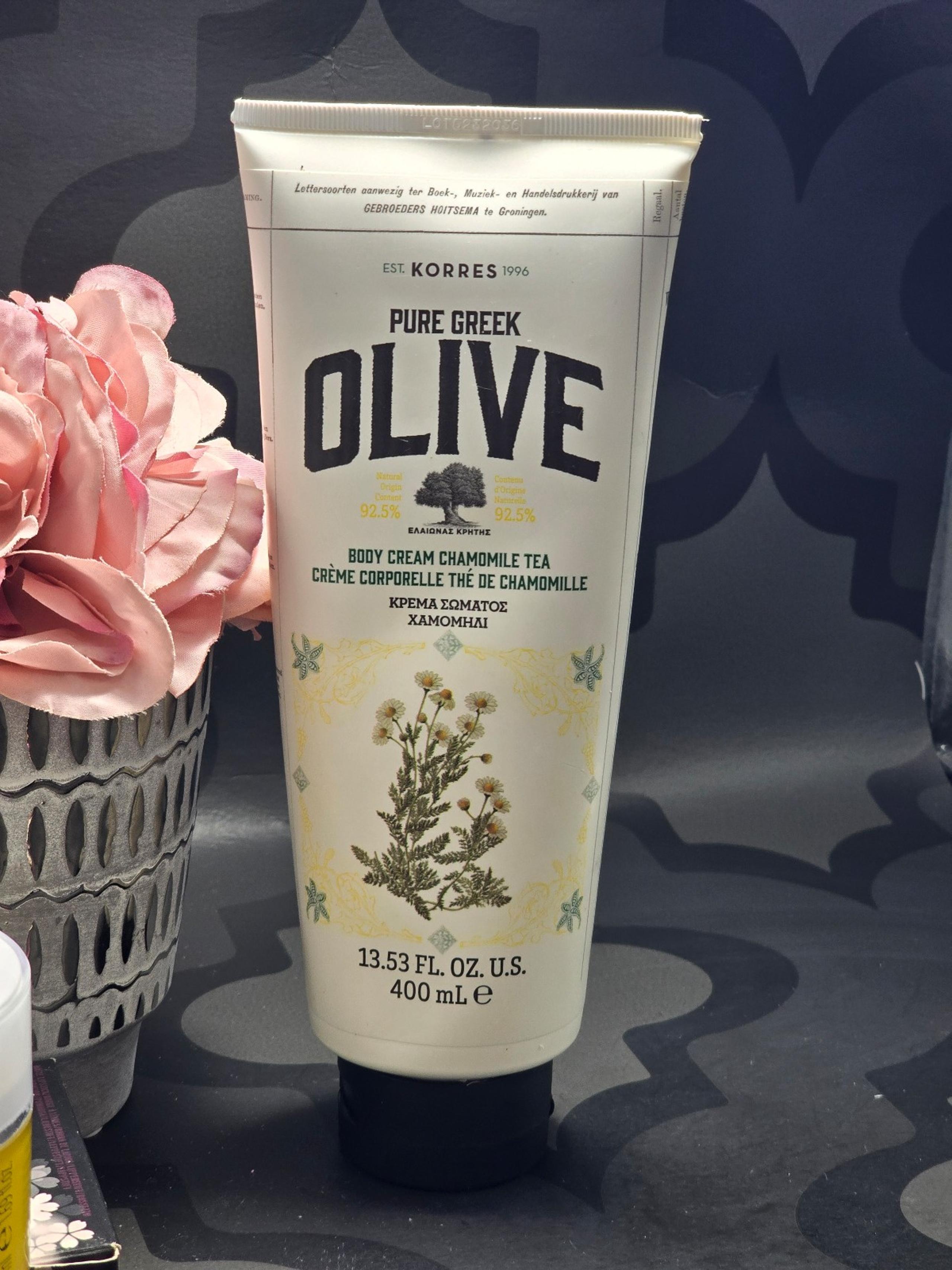 Korres Pure Greek Olive Body Cream Chamomile Tea - 13.53 Fl Oz/400 ml Not Sealed