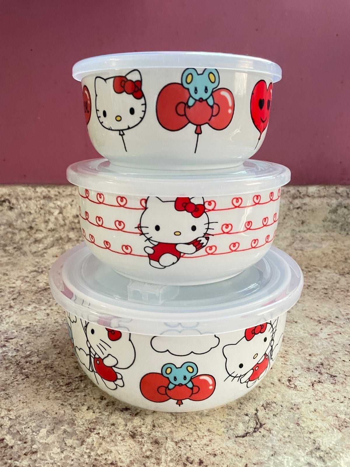 Hello Kitty Valentines Ceramic Food Containers x 3